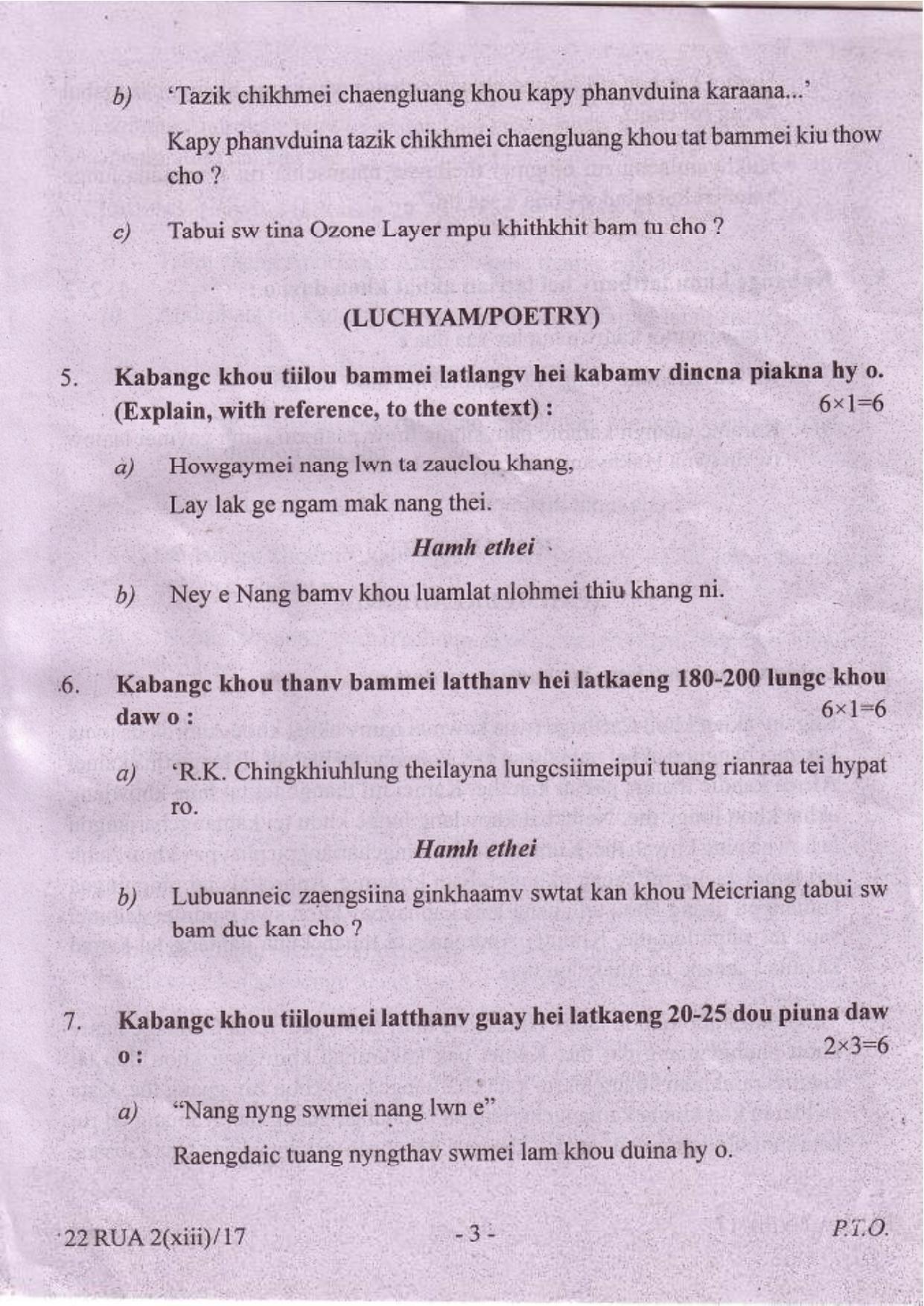 COHSEM Class 12 Ruangmei (M.I.L.) 2017 Question Papers - Page 3