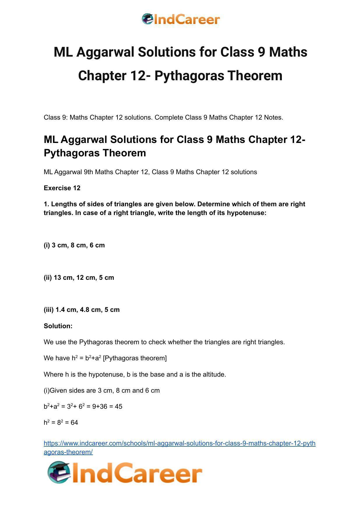 ML Aggarwal Solutions for Class 9 Maths Chapter 12- Pythagoras Theorem - Page 2
