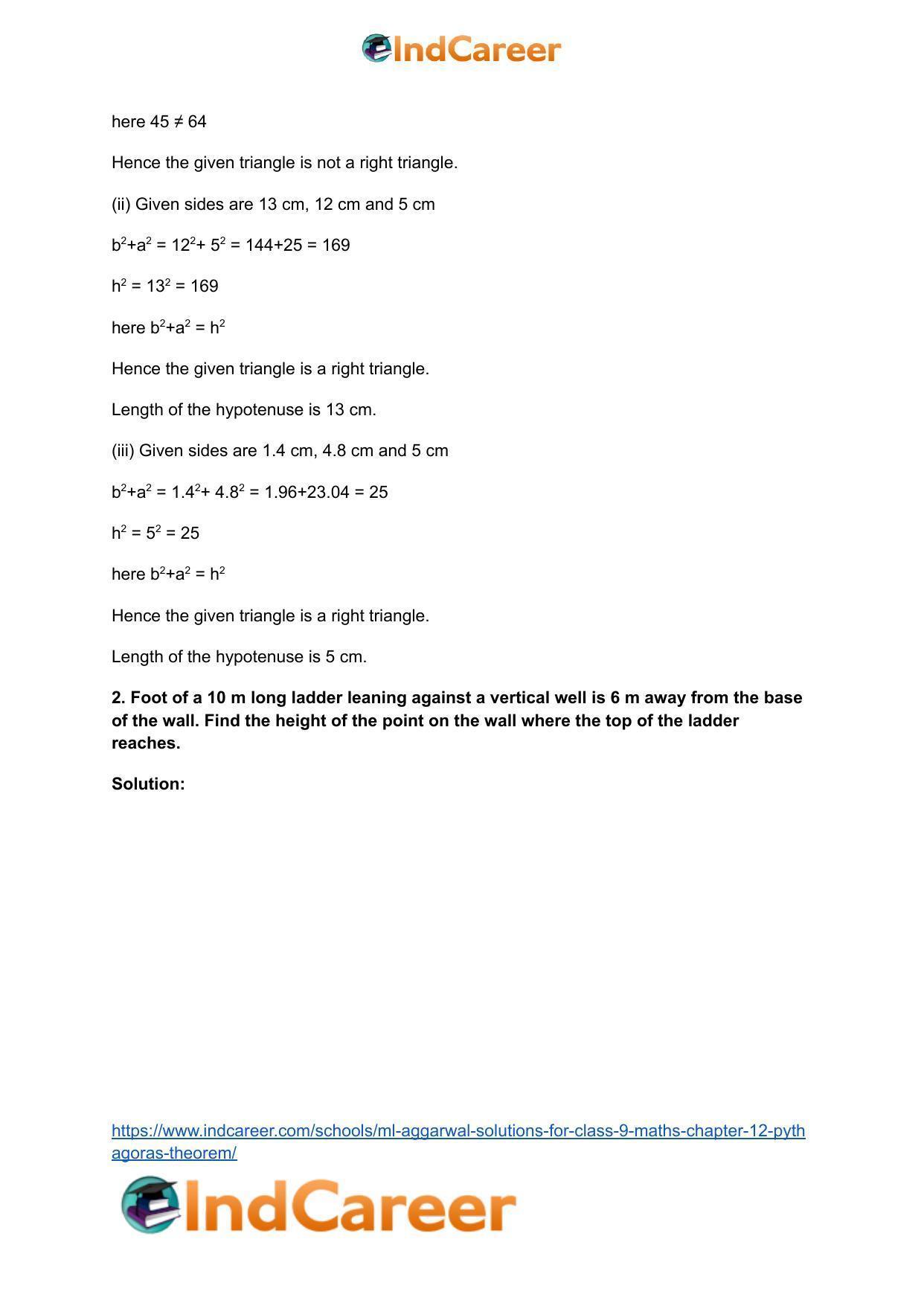 ML Aggarwal Solutions for Class 9 Maths Chapter 12- Pythagoras Theorem - Page 3