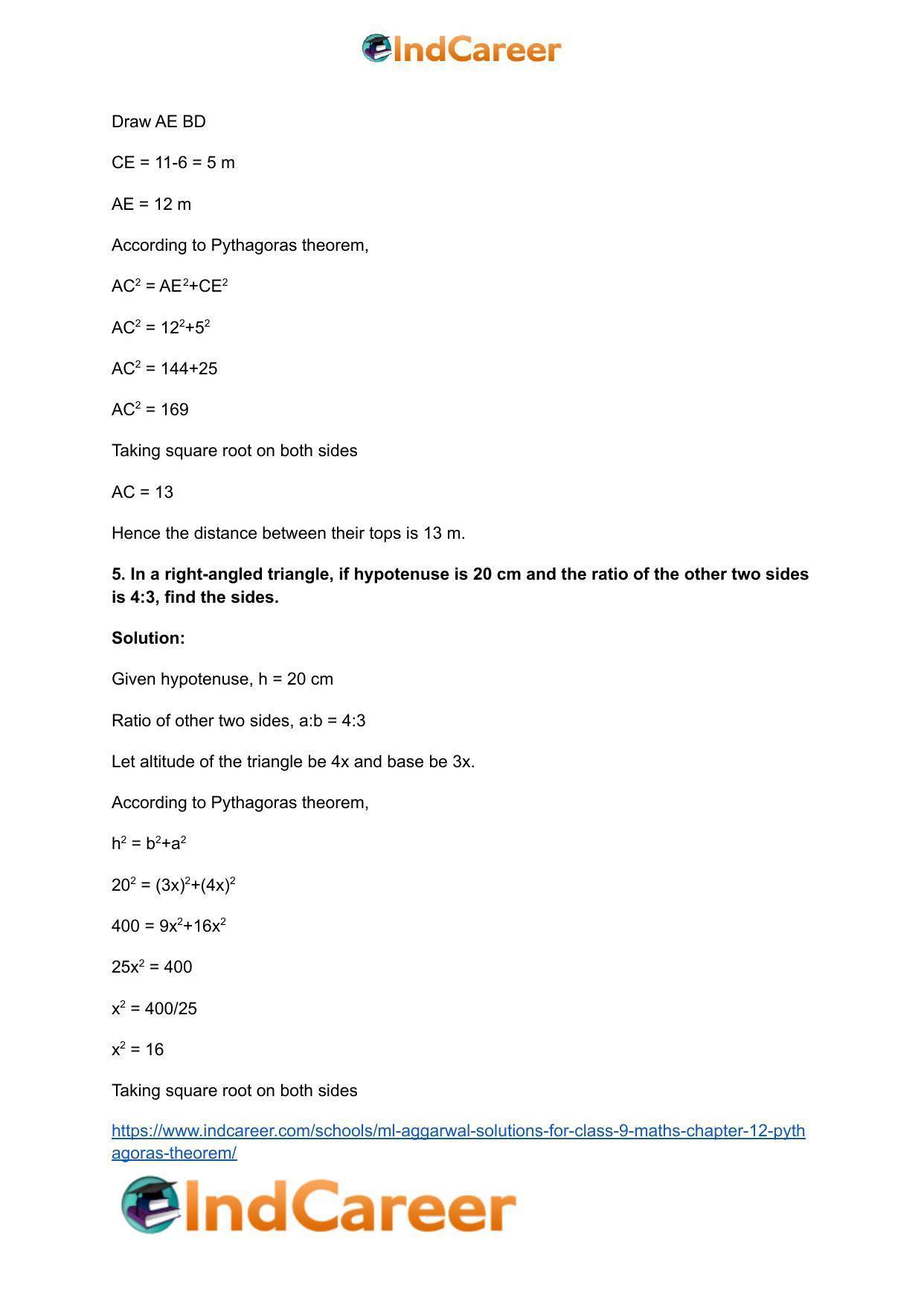 ML Aggarwal Solutions for Class 9 Maths Chapter 12- Pythagoras Theorem - Page 7