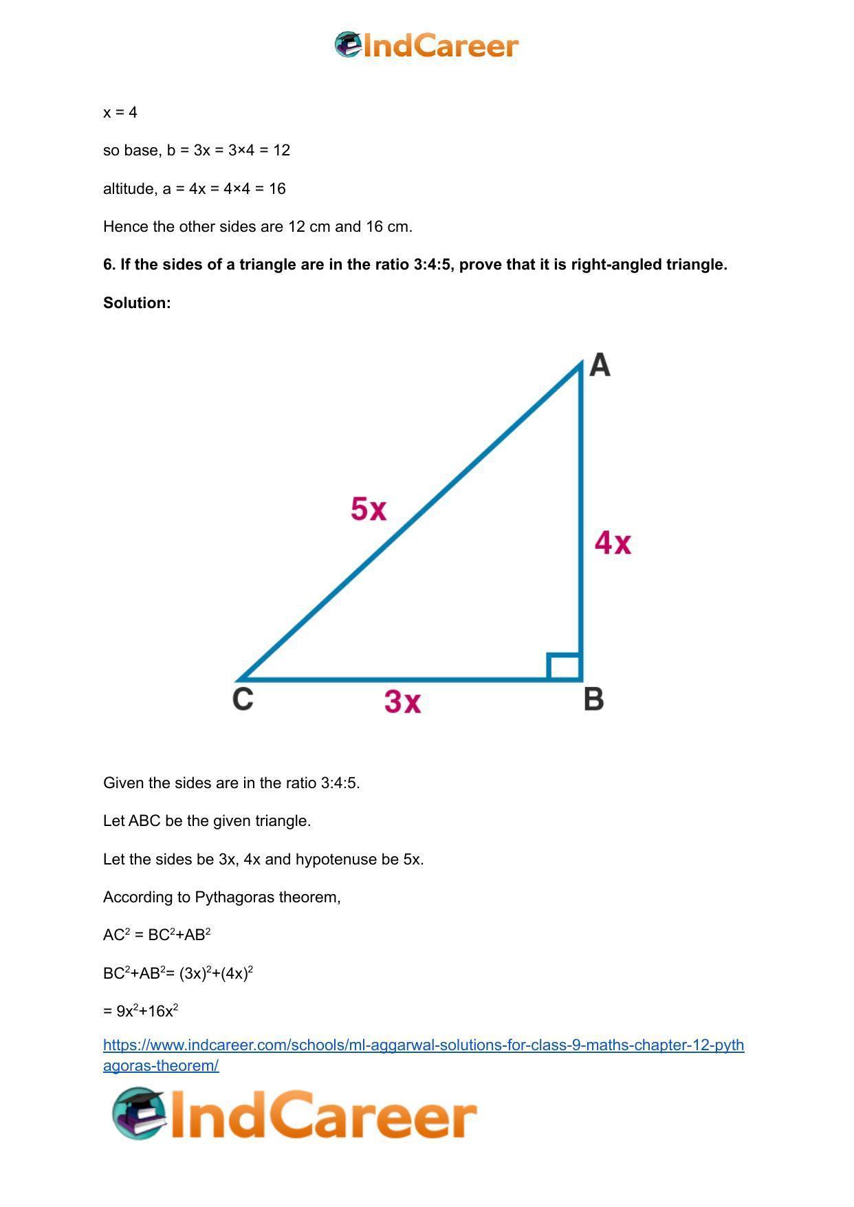 ML Aggarwal Solutions for Class 9 Maths Chapter 12- Pythagoras Theorem - Page 8