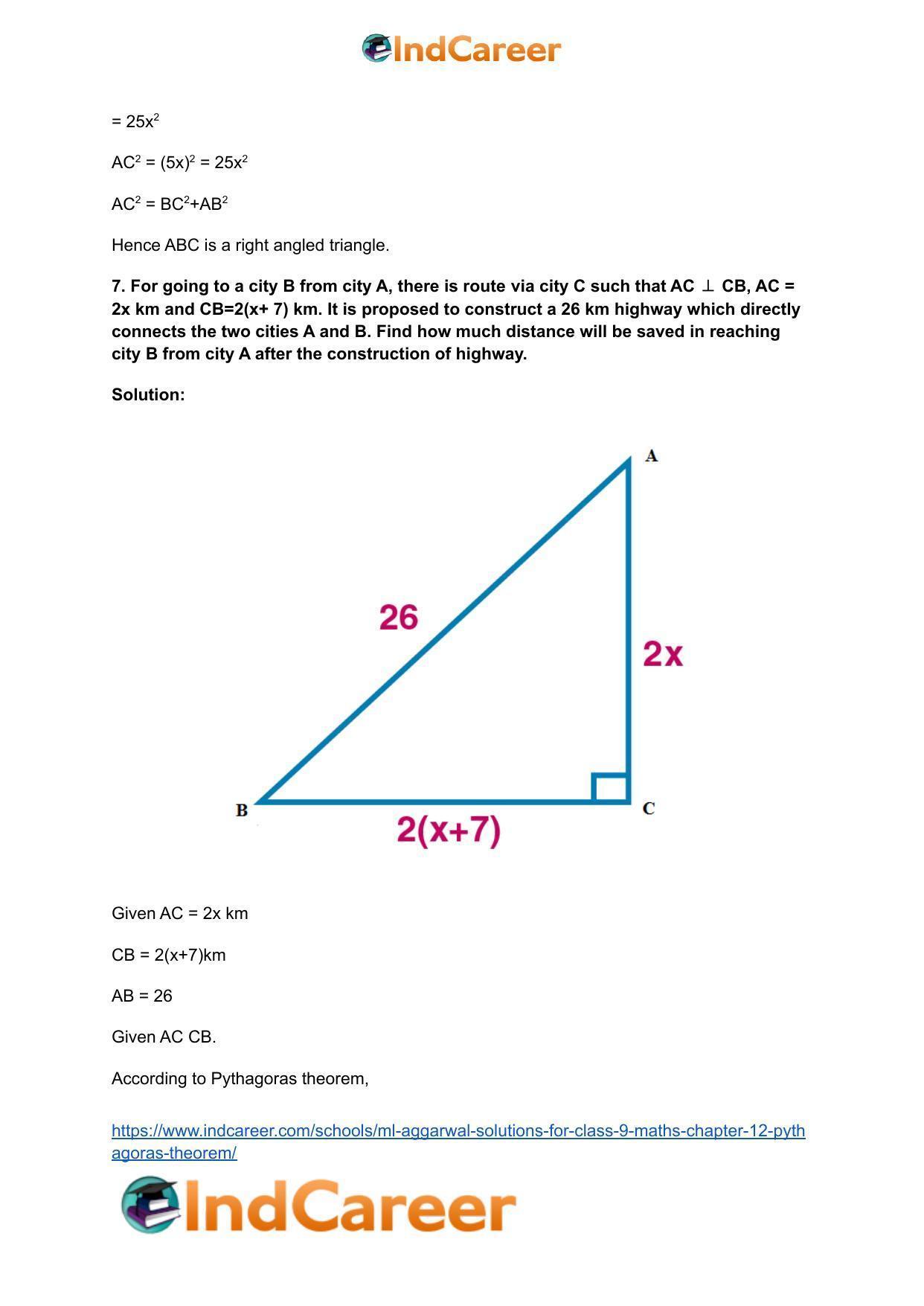 ML Aggarwal Solutions for Class 9 Maths Chapter 12- Pythagoras Theorem - Page 9