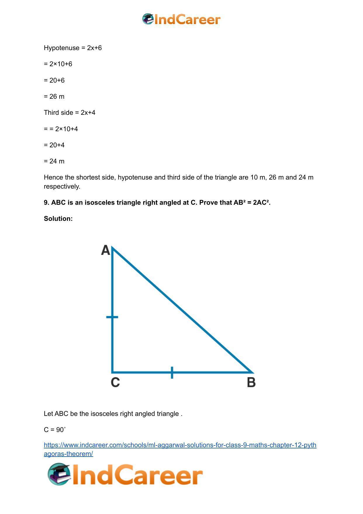 ML Aggarwal Solutions for Class 9 Maths Chapter 12- Pythagoras Theorem - Page 12