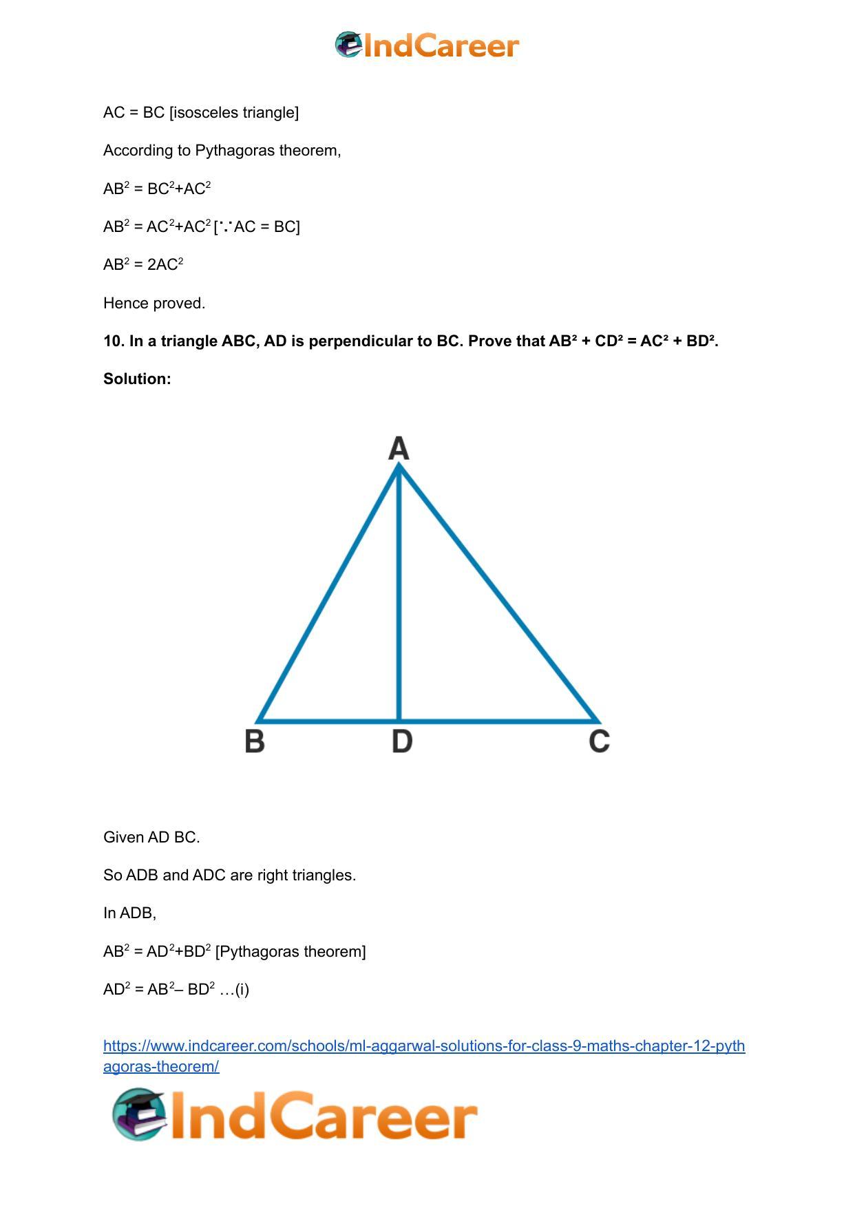 ML Aggarwal Solutions for Class 9 Maths Chapter 12- Pythagoras Theorem - Page 13
