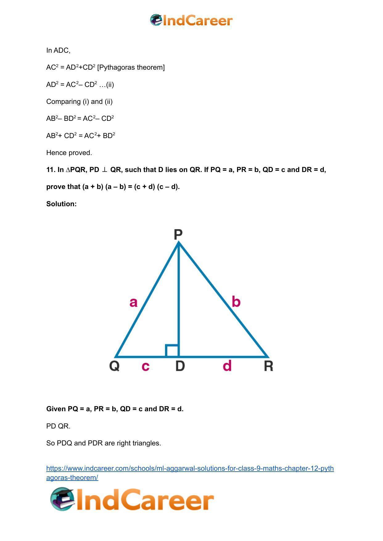 ML Aggarwal Solutions for Class 9 Maths Chapter 12- Pythagoras Theorem - Page 14
