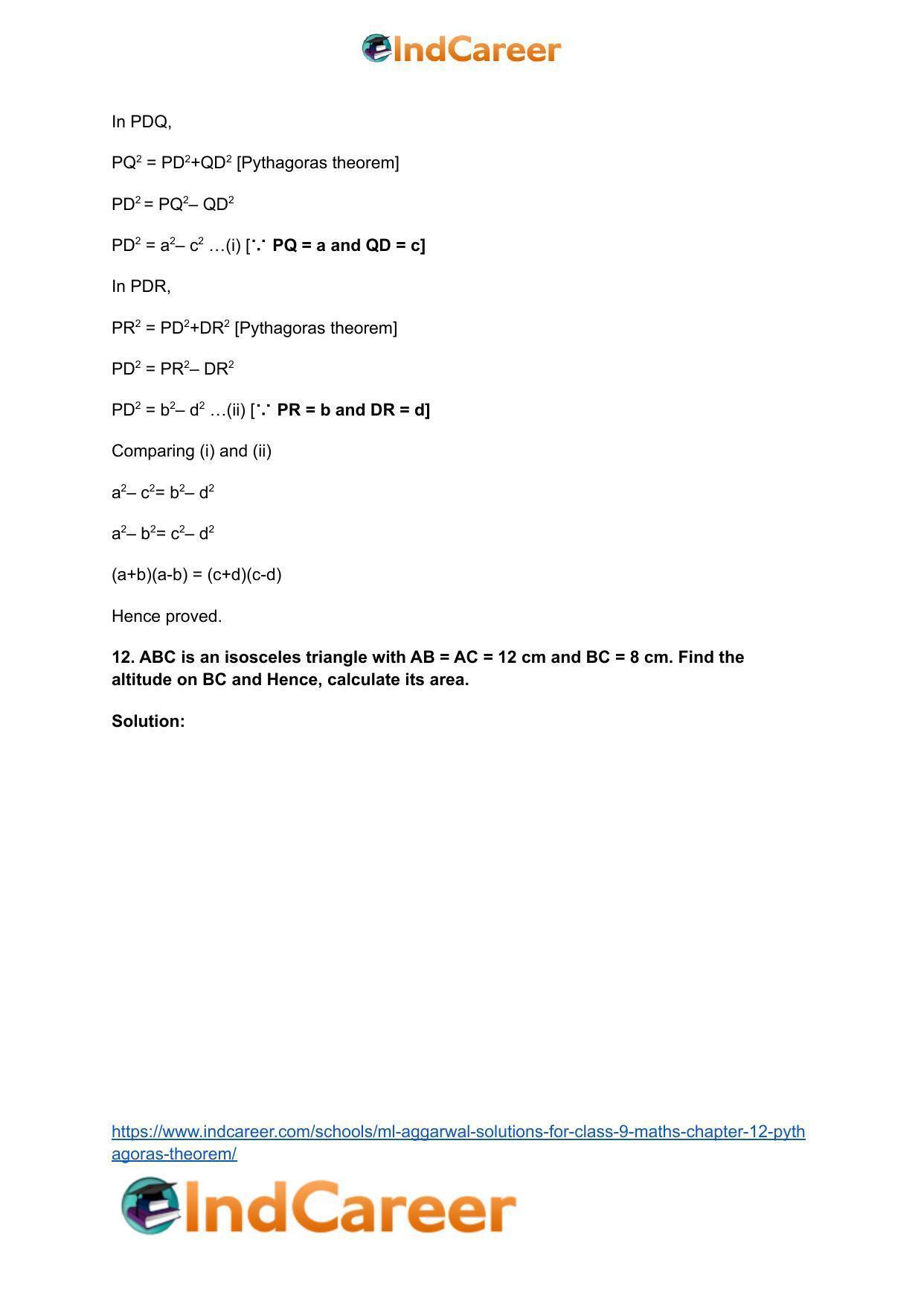 ML Aggarwal Solutions for Class 9 Maths Chapter 12- Pythagoras Theorem - Page 15