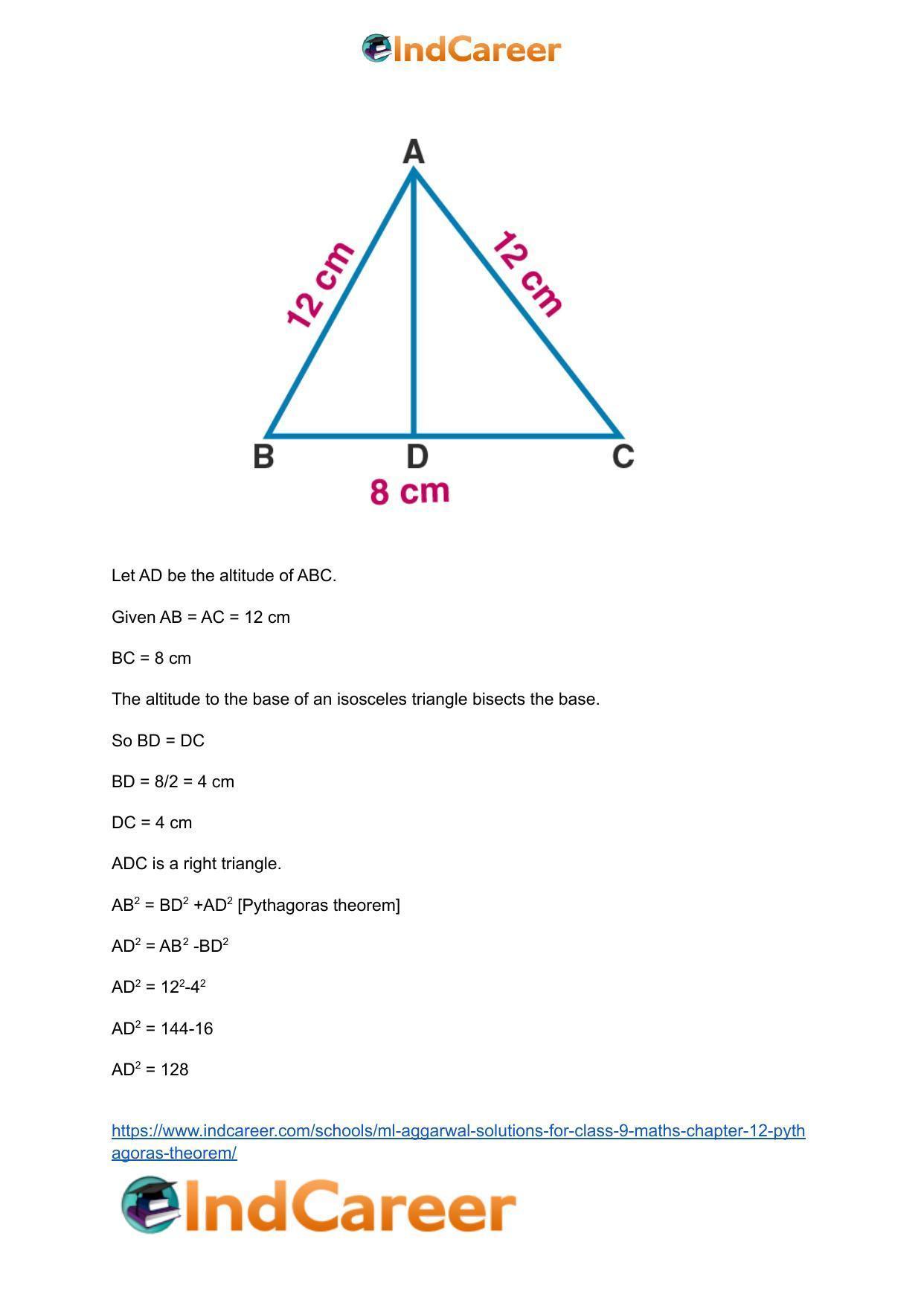 ML Aggarwal Solutions for Class 9 Maths Chapter 12- Pythagoras Theorem - Page 16