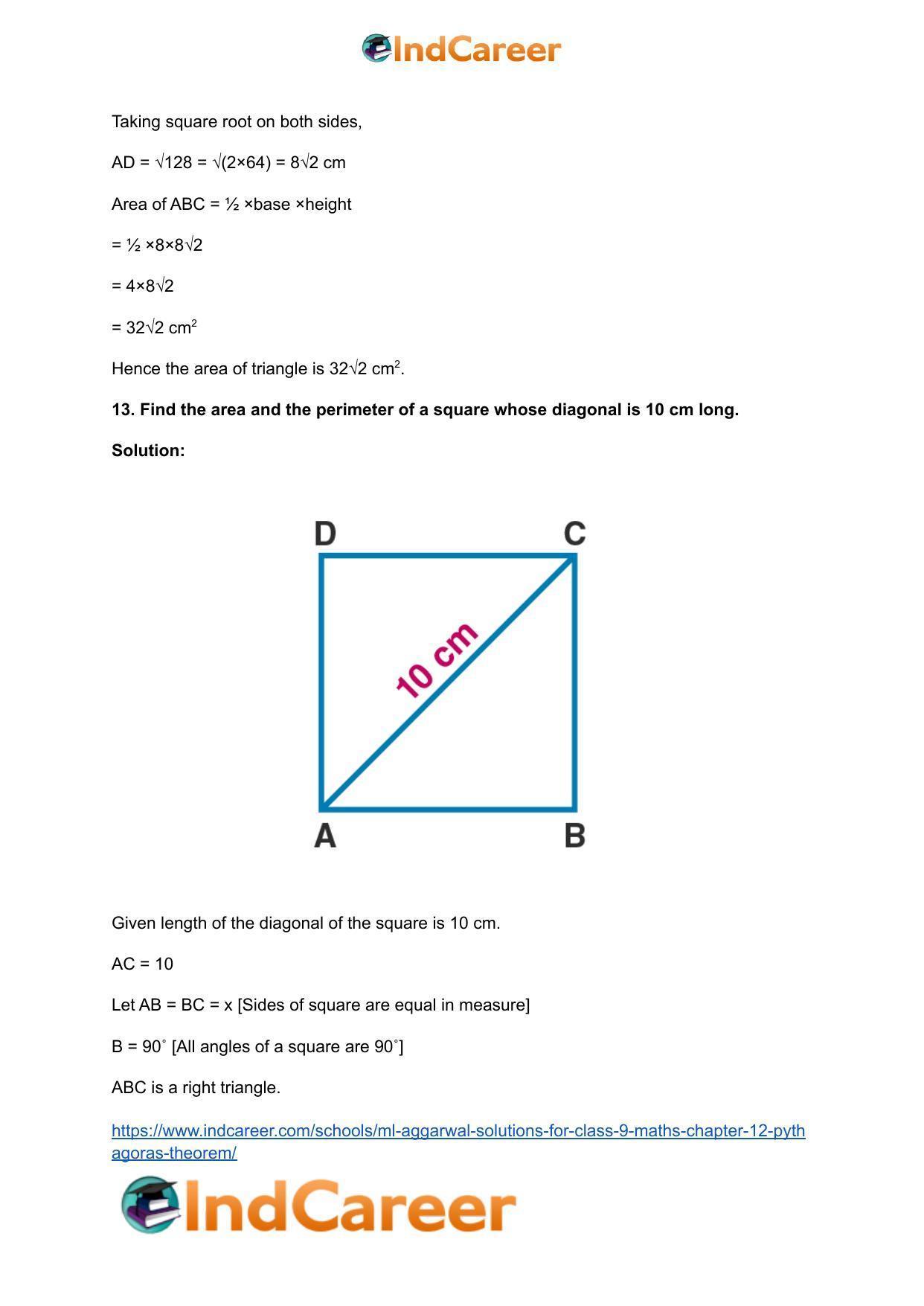 ML Aggarwal Solutions for Class 9 Maths Chapter 12- Pythagoras Theorem - Page 17