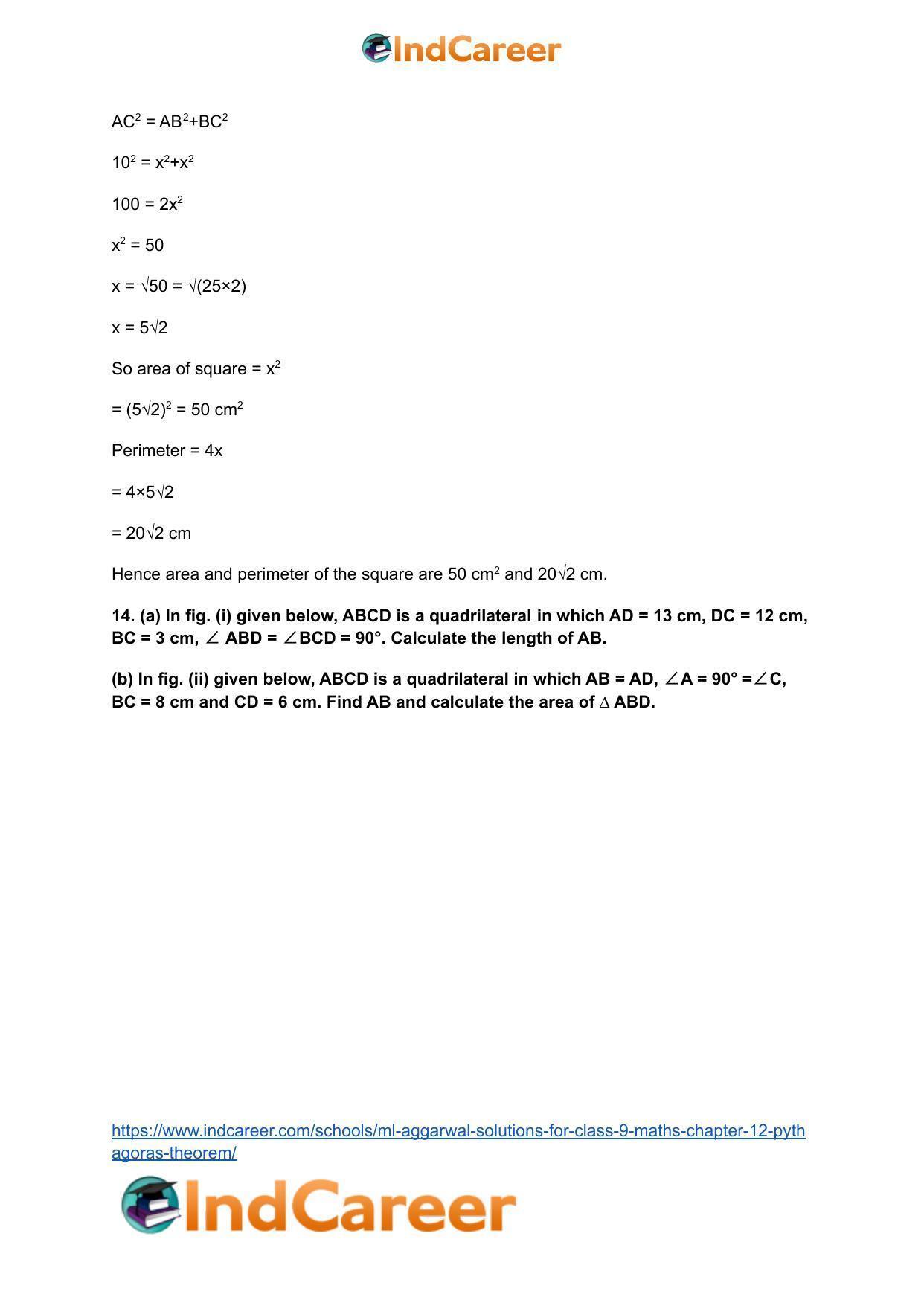 ML Aggarwal Solutions for Class 9 Maths Chapter 12- Pythagoras Theorem - Page 18