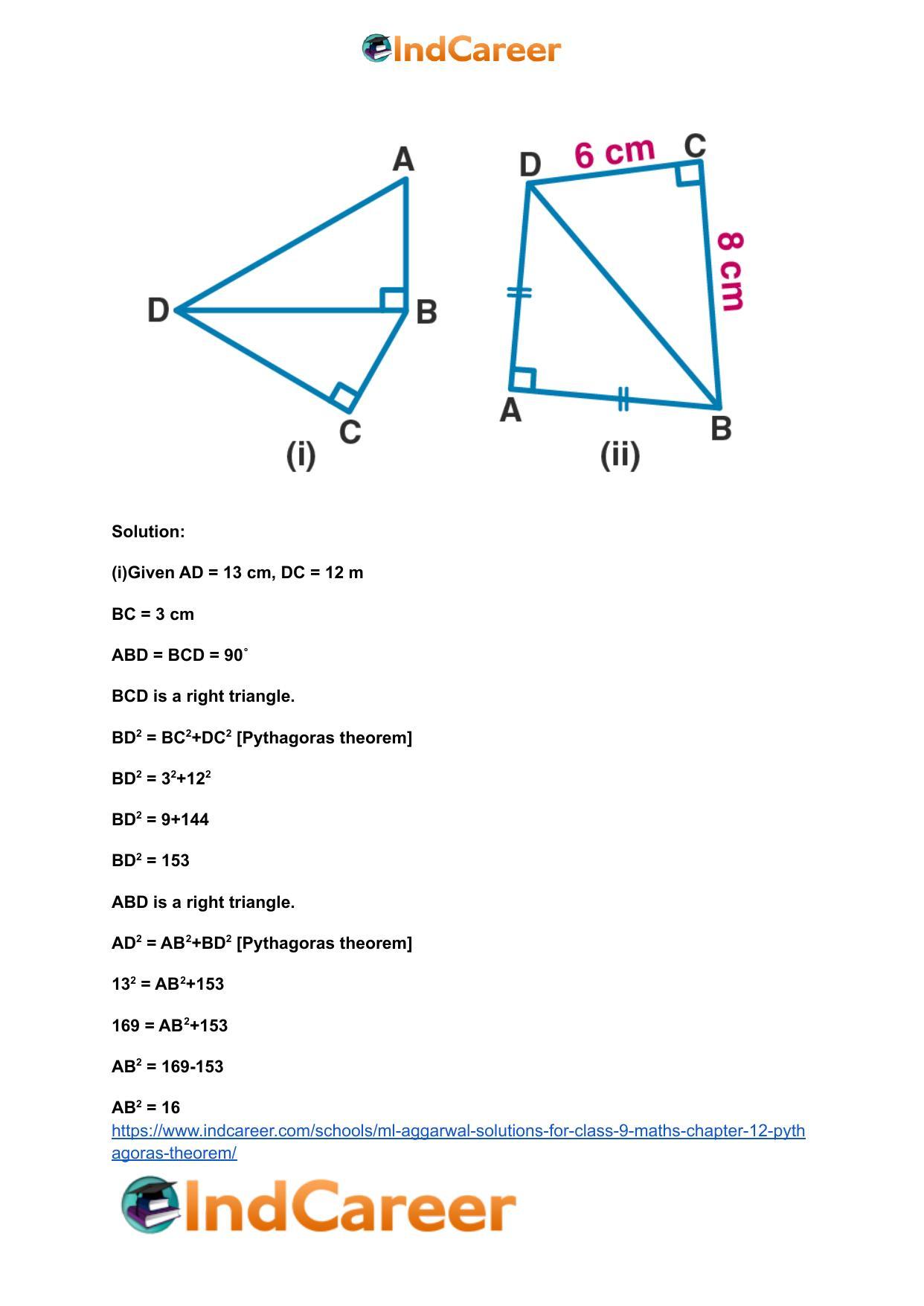 ML Aggarwal Solutions for Class 9 Maths Chapter 12- Pythagoras Theorem - Page 19