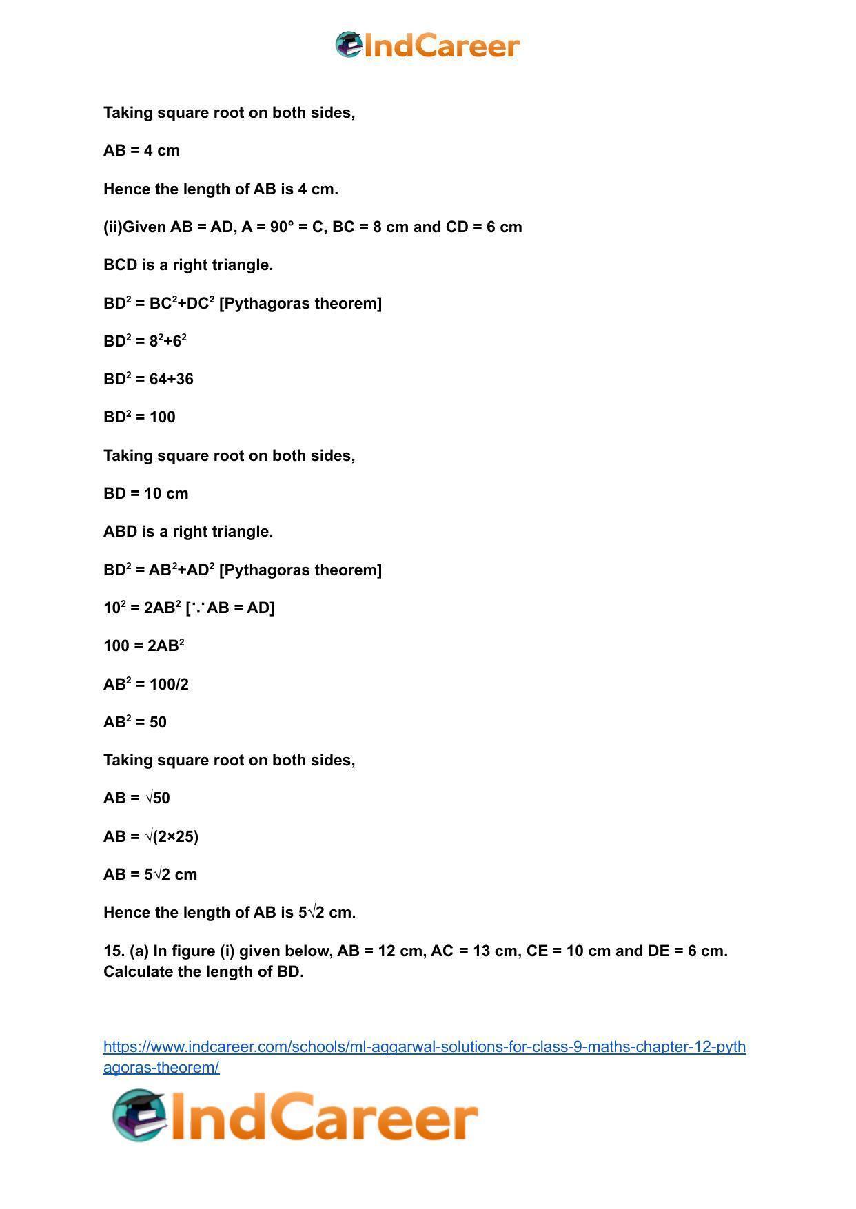 ML Aggarwal Solutions for Class 9 Maths Chapter 12- Pythagoras Theorem - Page 20