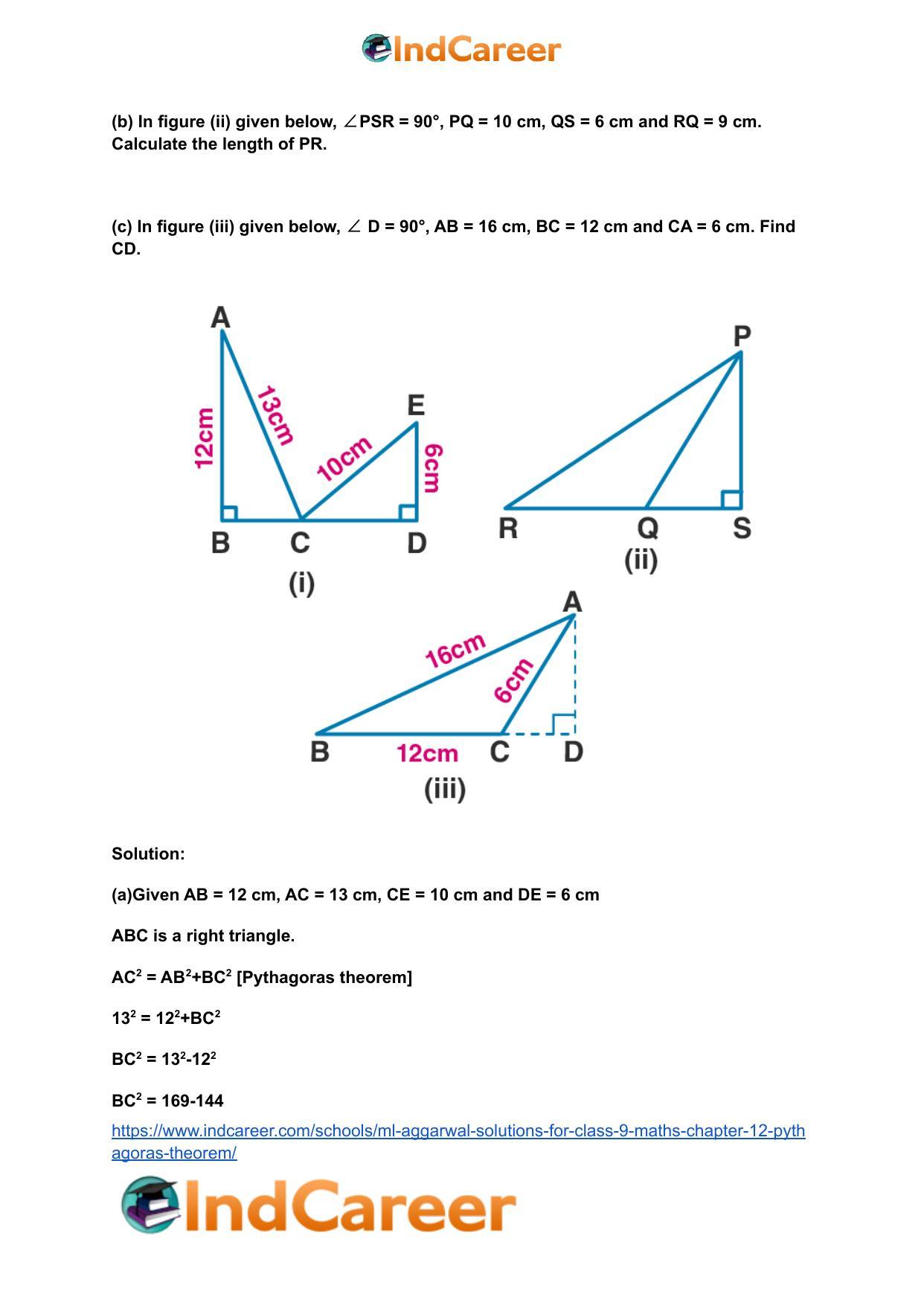 ML Aggarwal Solutions for Class 9 Maths Chapter 12- Pythagoras Theorem - Page 21