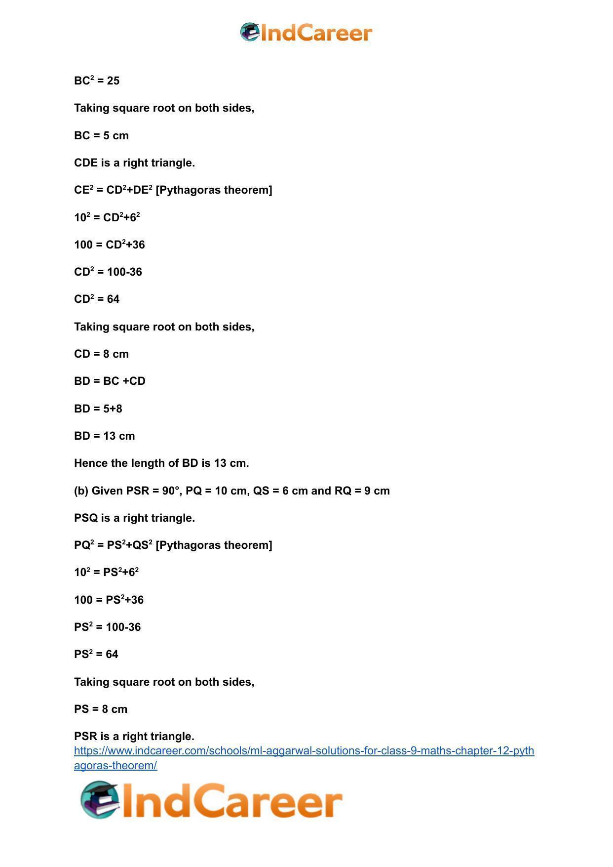 ML Aggarwal Solutions for Class 9 Maths Chapter 12- Pythagoras Theorem - Page 22