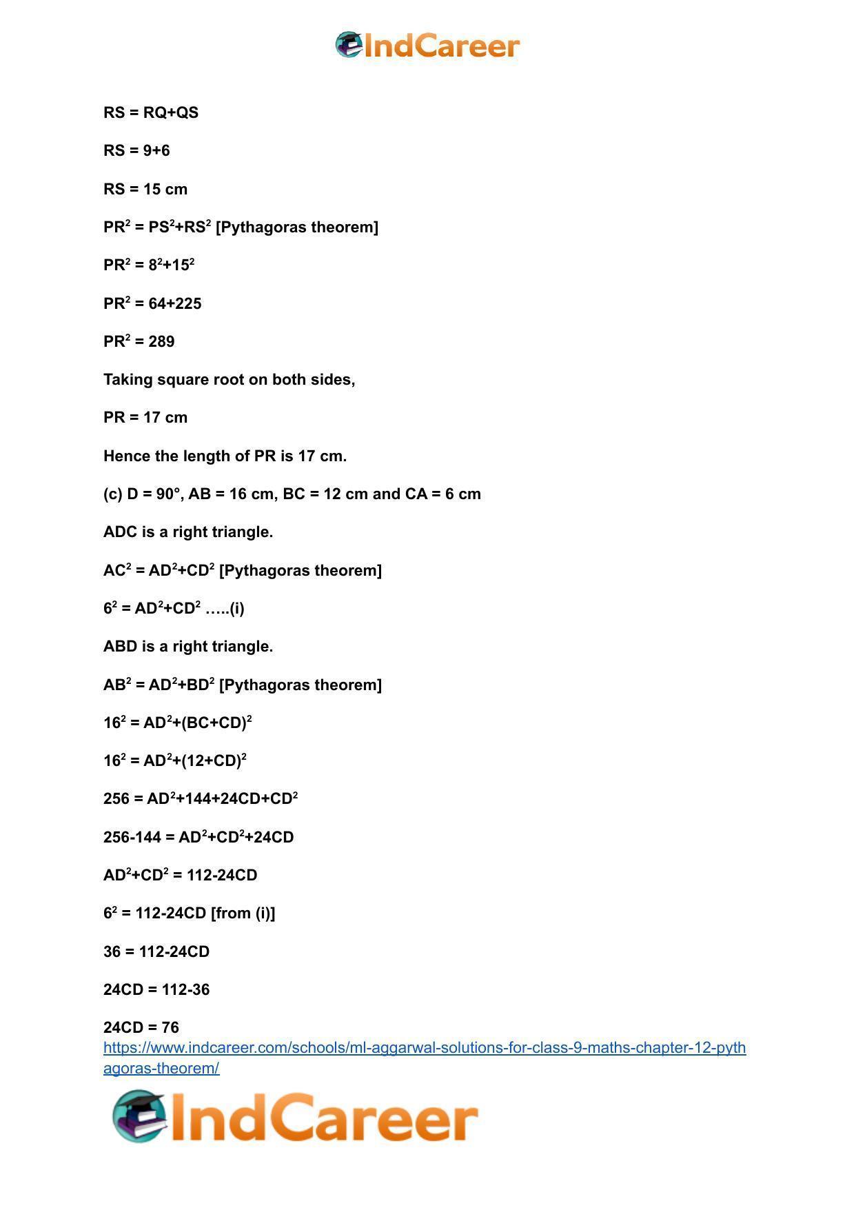 ML Aggarwal Solutions for Class 9 Maths Chapter 12- Pythagoras Theorem - Page 23