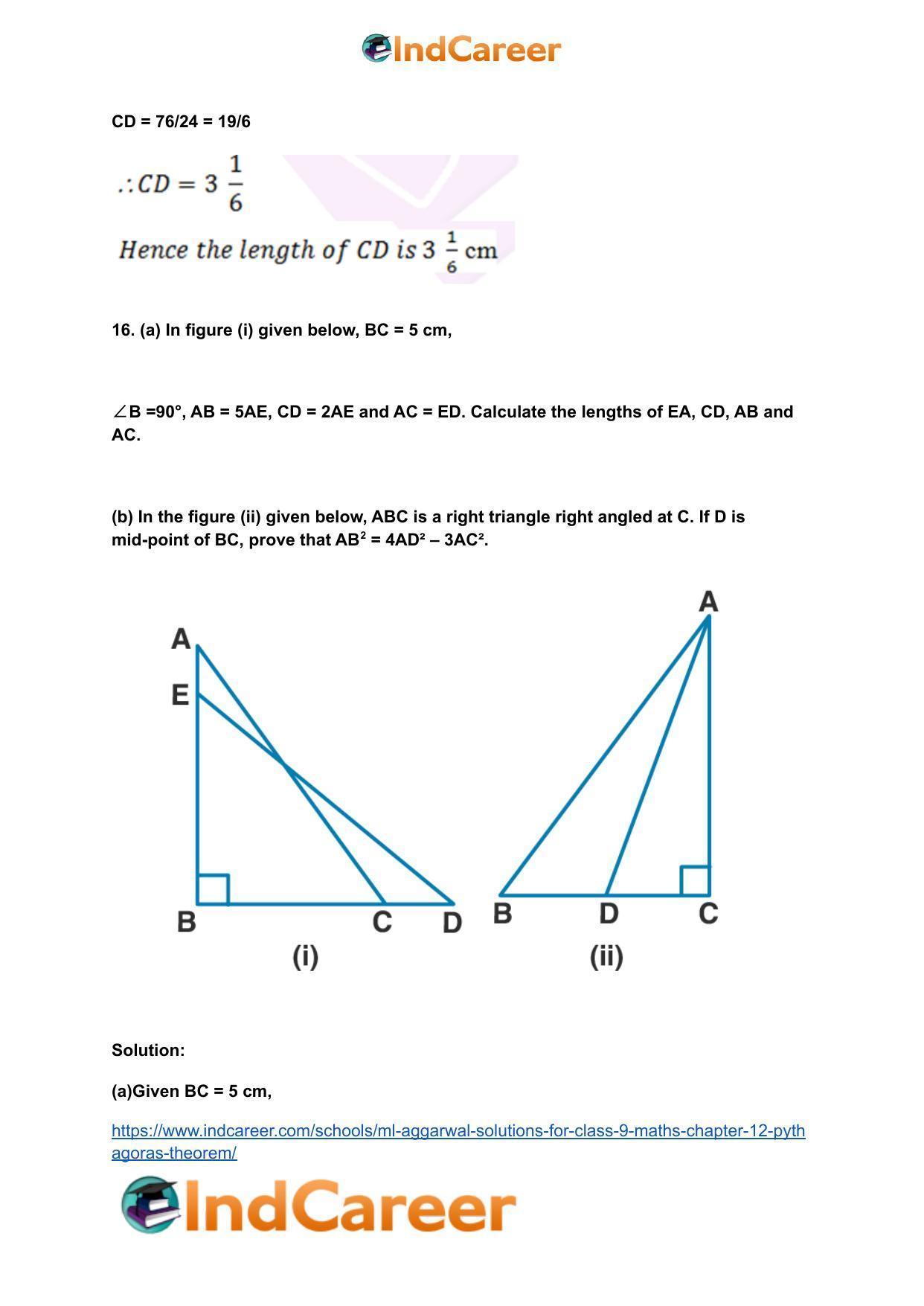 ML Aggarwal Solutions for Class 9 Maths Chapter 12- Pythagoras Theorem - Page 24