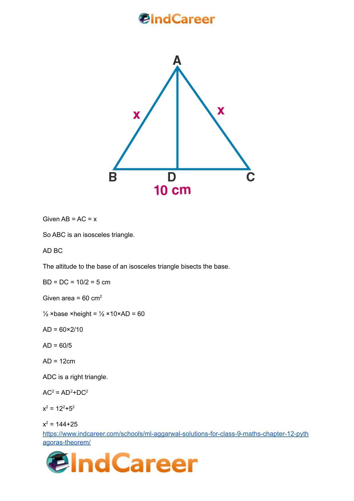ML Aggarwal Solutions for Class 9 Maths Chapter 12- Pythagoras Theorem - Page 27
