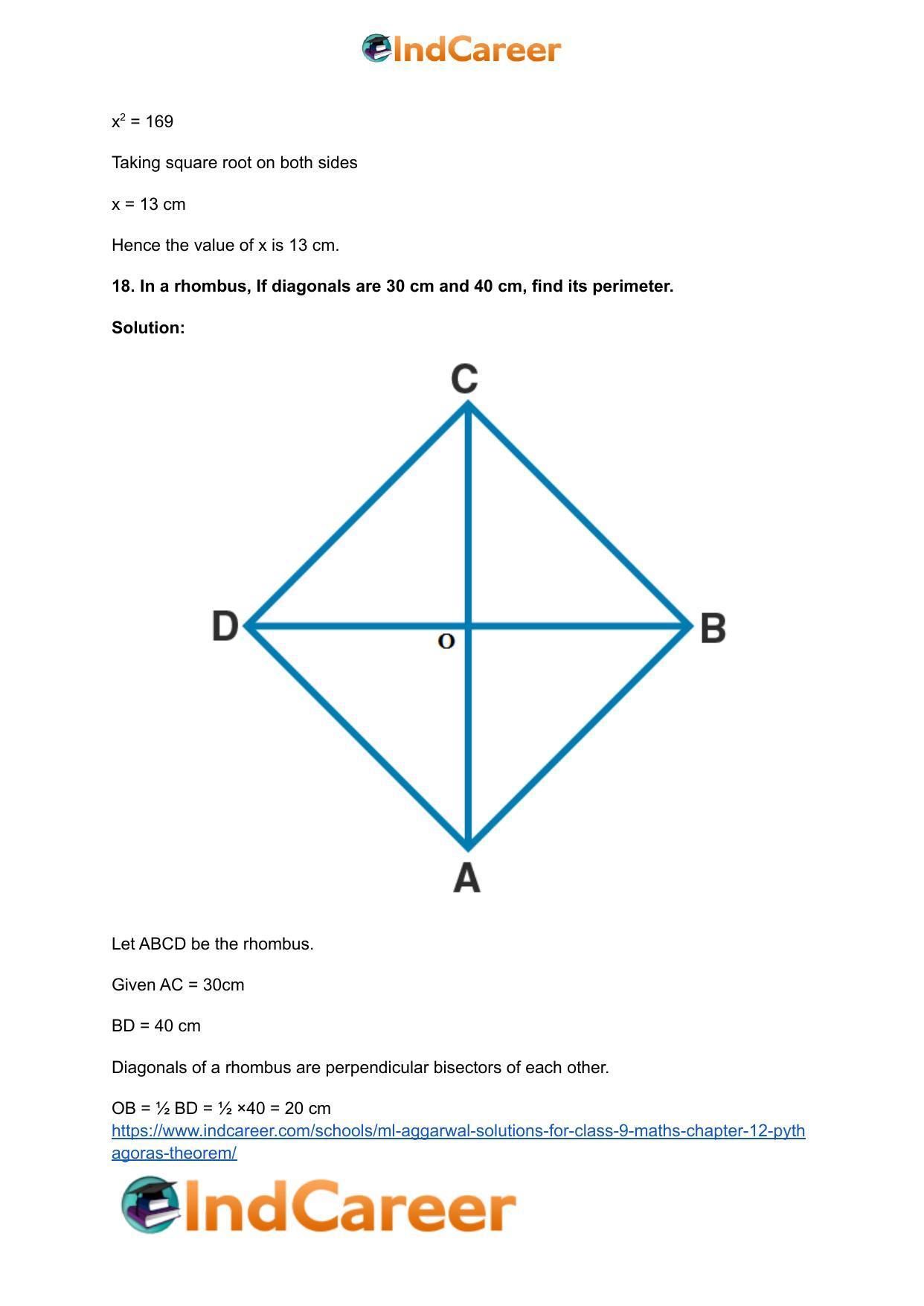 ML Aggarwal Solutions for Class 9 Maths Chapter 12- Pythagoras Theorem - Page 28