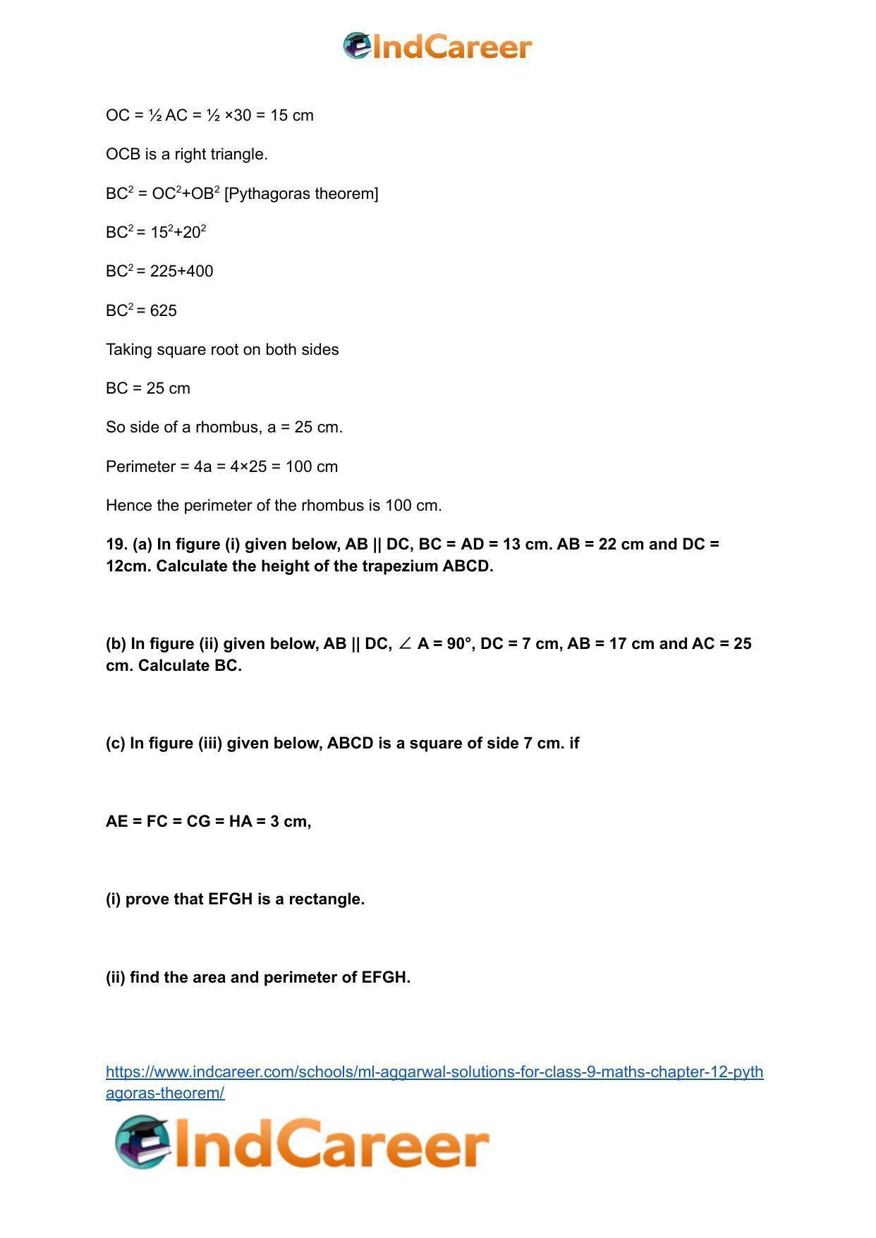 ML Aggarwal Solutions for Class 9 Maths Chapter 12- Pythagoras Theorem - Page 29