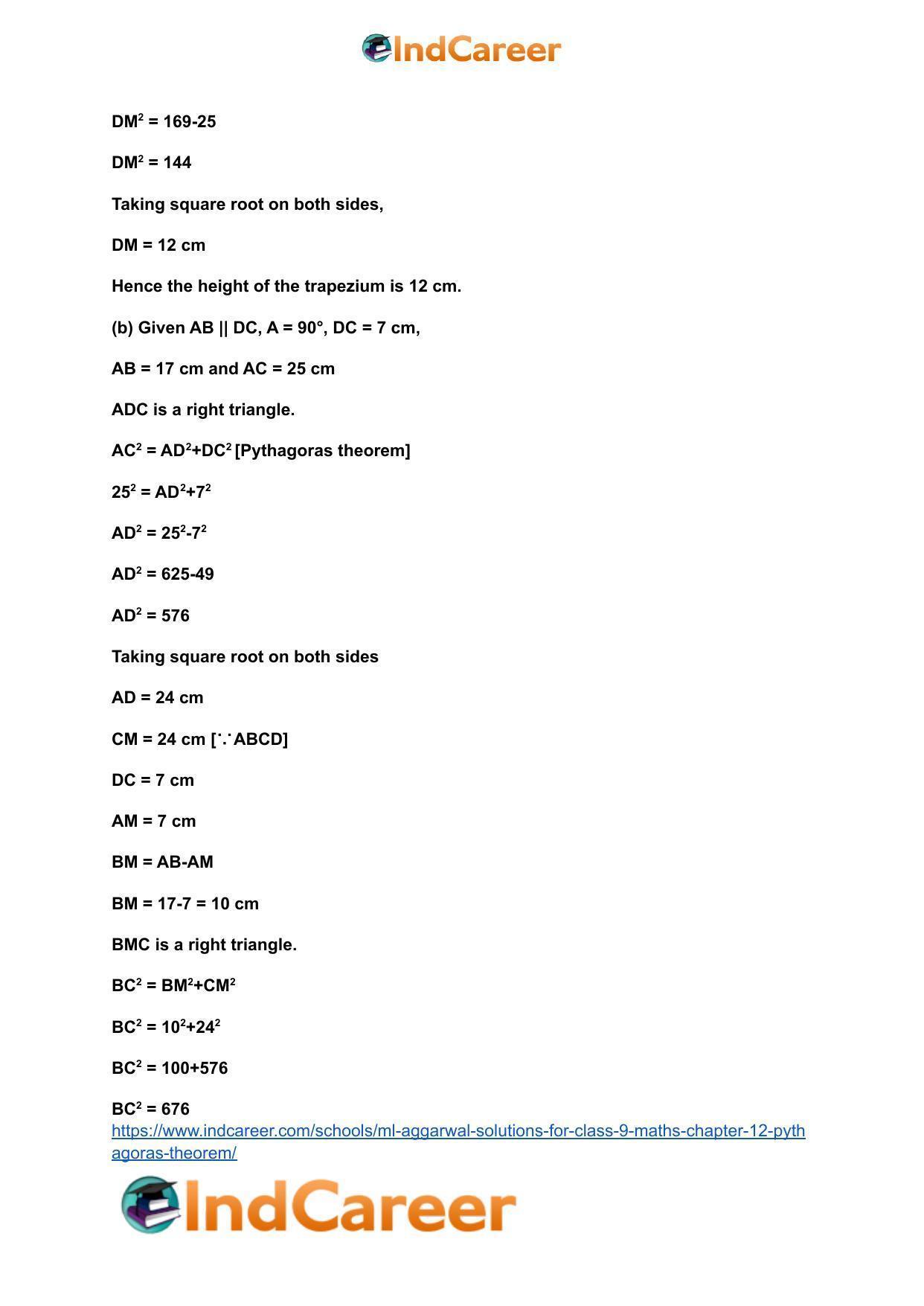 ML Aggarwal Solutions for Class 9 Maths Chapter 12- Pythagoras Theorem - Page 31