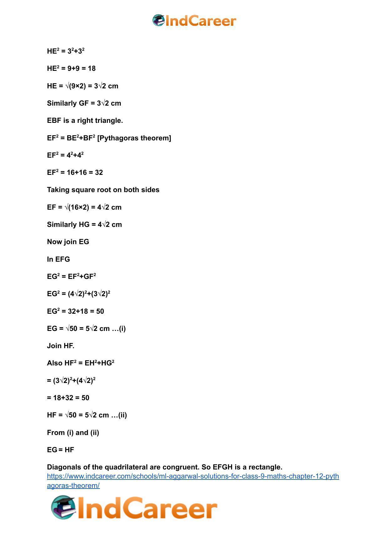 ML Aggarwal Solutions for Class 9 Maths Chapter 12- Pythagoras Theorem - Page 33