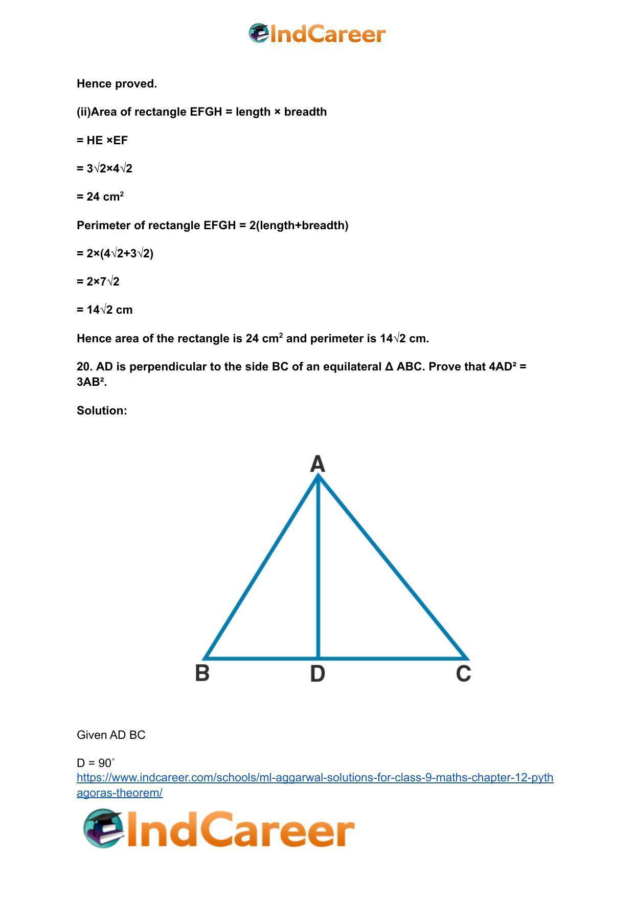 ML Aggarwal Solutions for Class 9 Maths Chapter 12- Pythagoras Theorem - Page 34