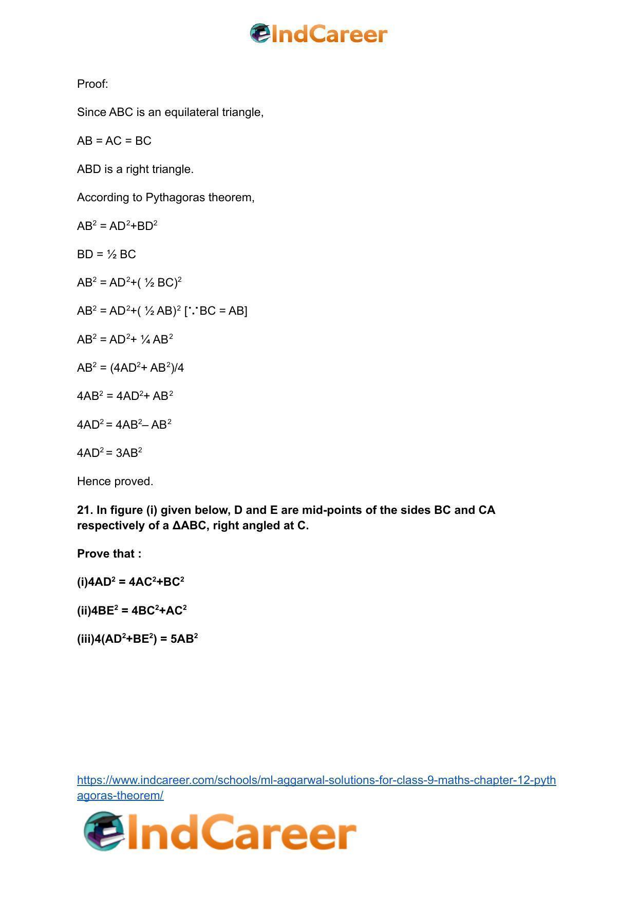 ML Aggarwal Solutions for Class 9 Maths Chapter 12- Pythagoras Theorem - Page 35