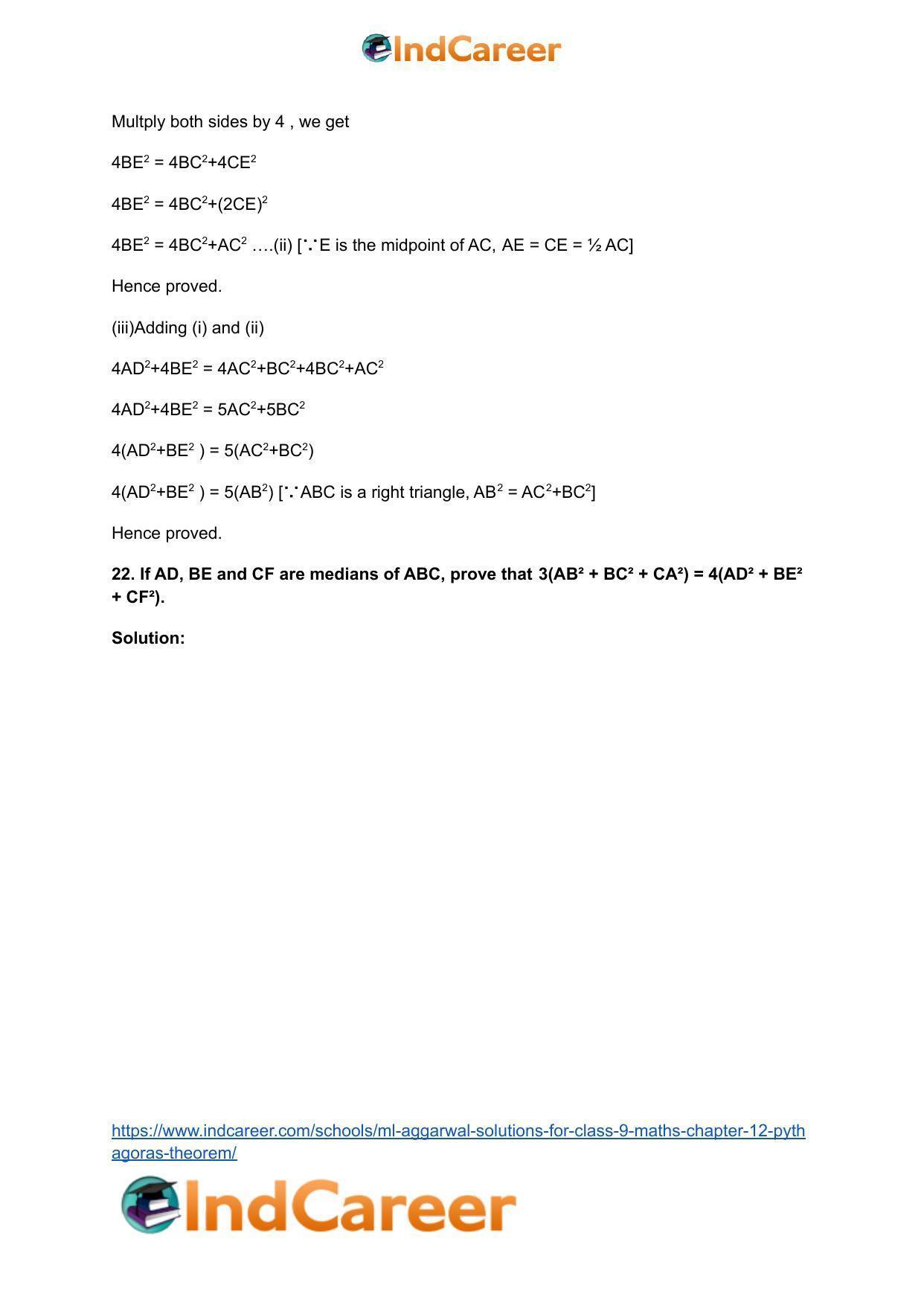 ML Aggarwal Solutions for Class 9 Maths Chapter 12- Pythagoras Theorem - Page 37