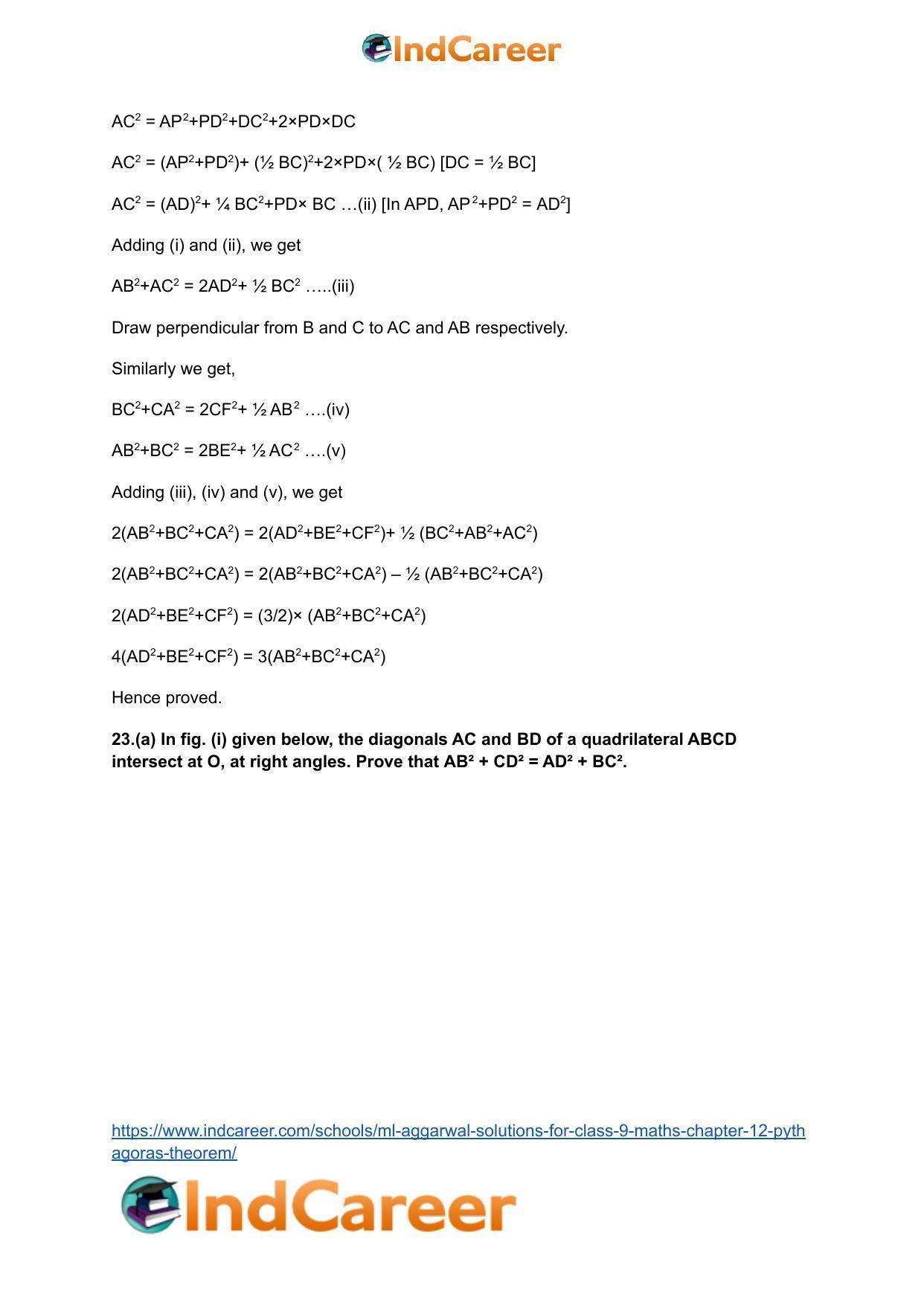 ML Aggarwal Solutions for Class 9 Maths Chapter 12- Pythagoras Theorem - Page 39