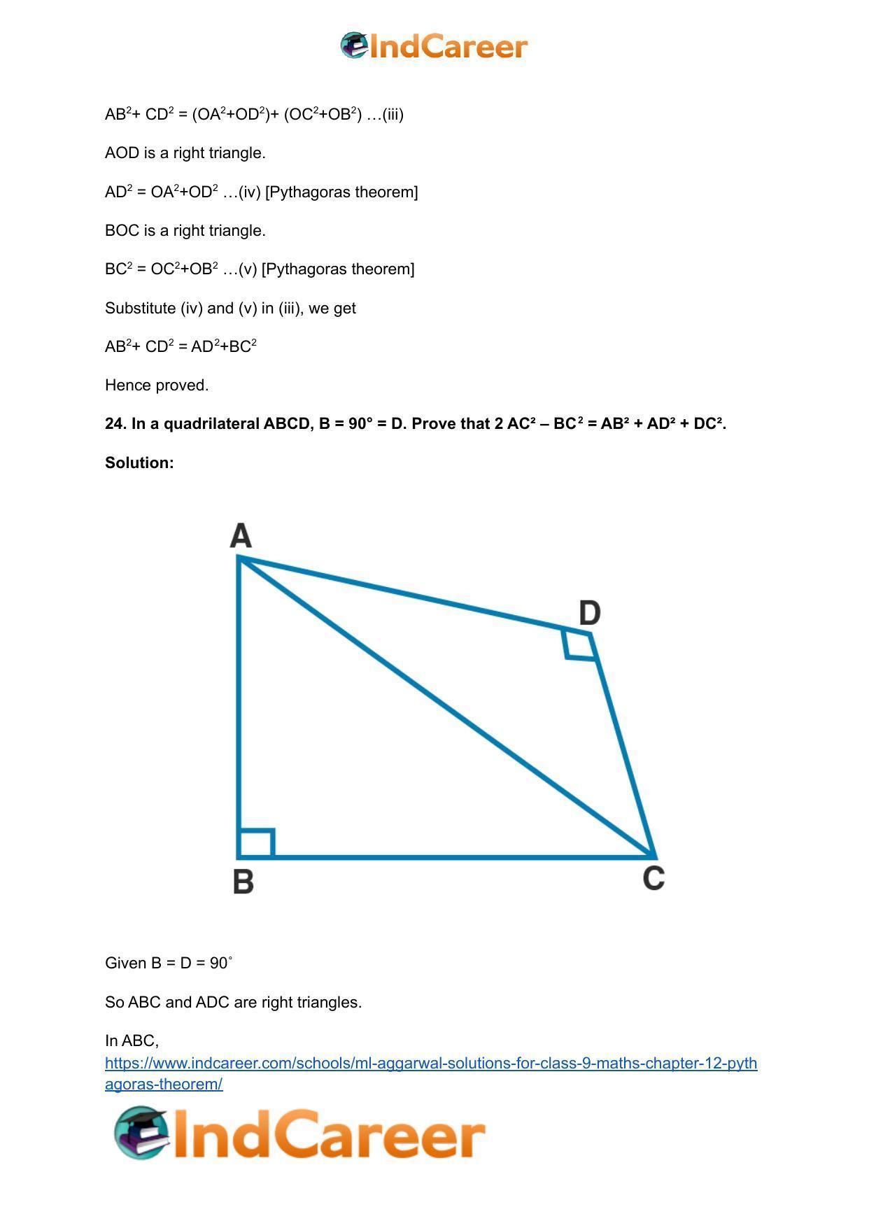 ML Aggarwal Solutions for Class 9 Maths Chapter 12- Pythagoras Theorem - Page 41