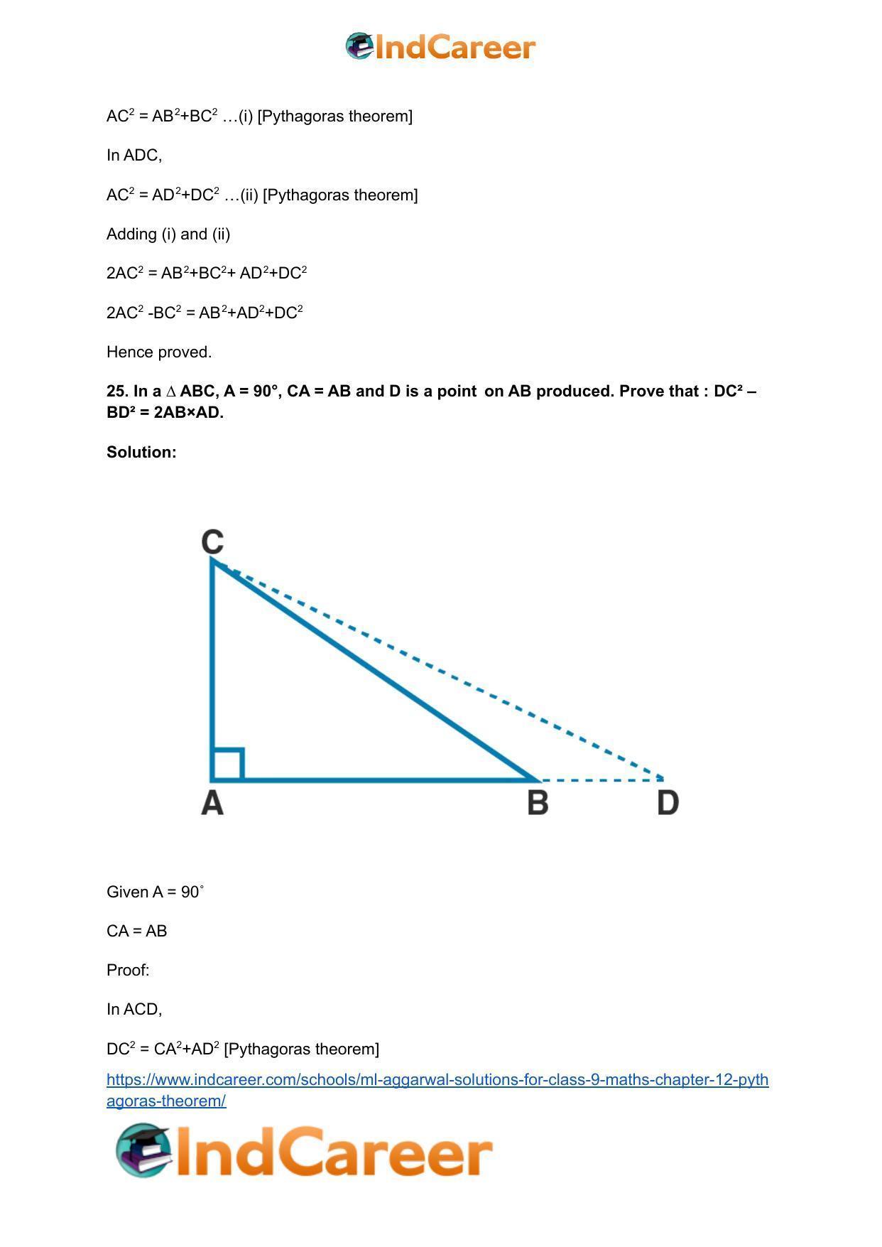 ML Aggarwal Solutions for Class 9 Maths Chapter 12- Pythagoras Theorem - Page 42