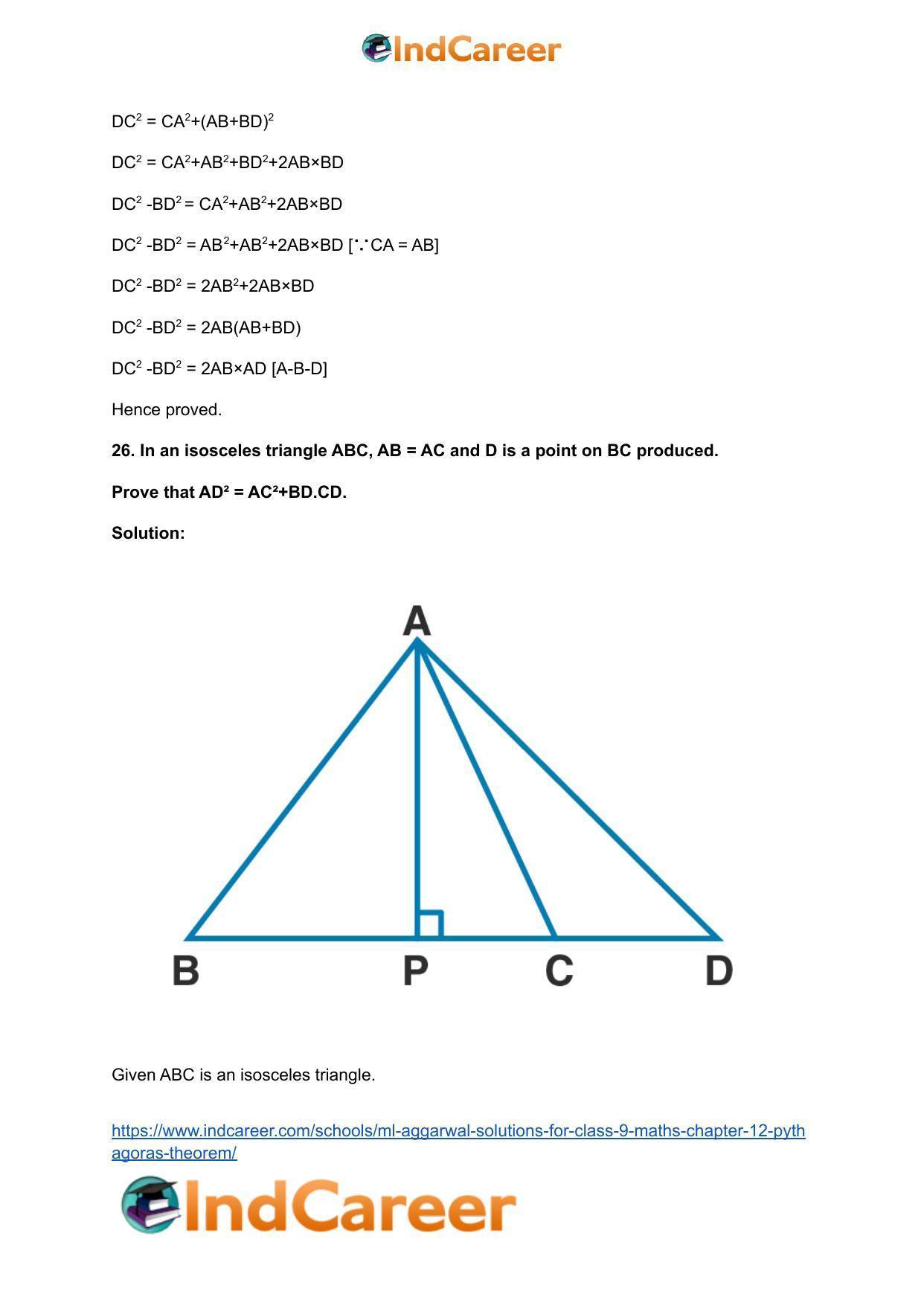 ML Aggarwal Solutions for Class 9 Maths Chapter 12- Pythagoras Theorem - Page 43