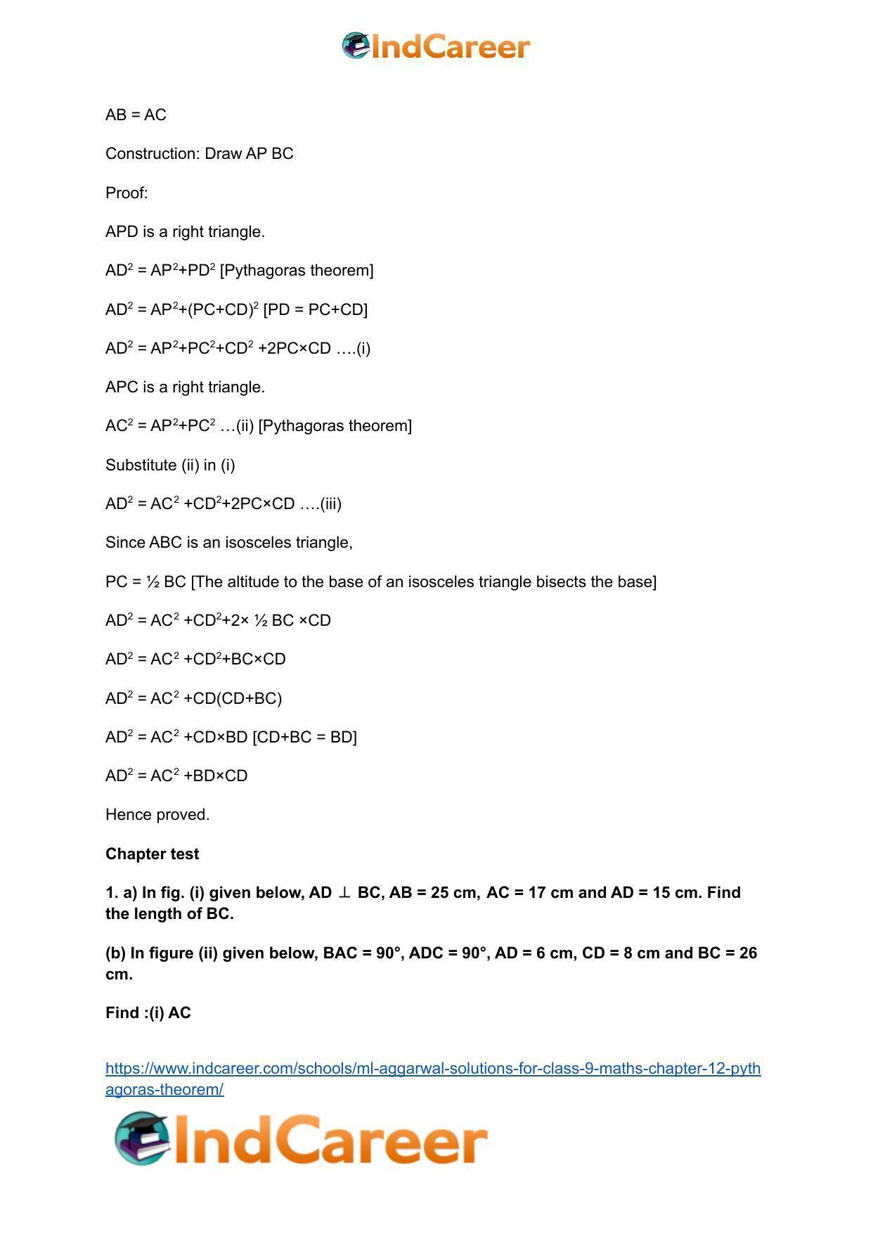 ML Aggarwal Solutions for Class 9 Maths Chapter 12- Pythagoras Theorem - Page 44
