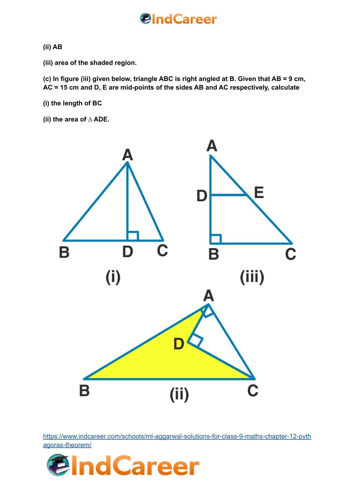 ML Aggarwal Solutions for Class 9 Maths Chapter 12- Pythagoras Theorem - Page 45