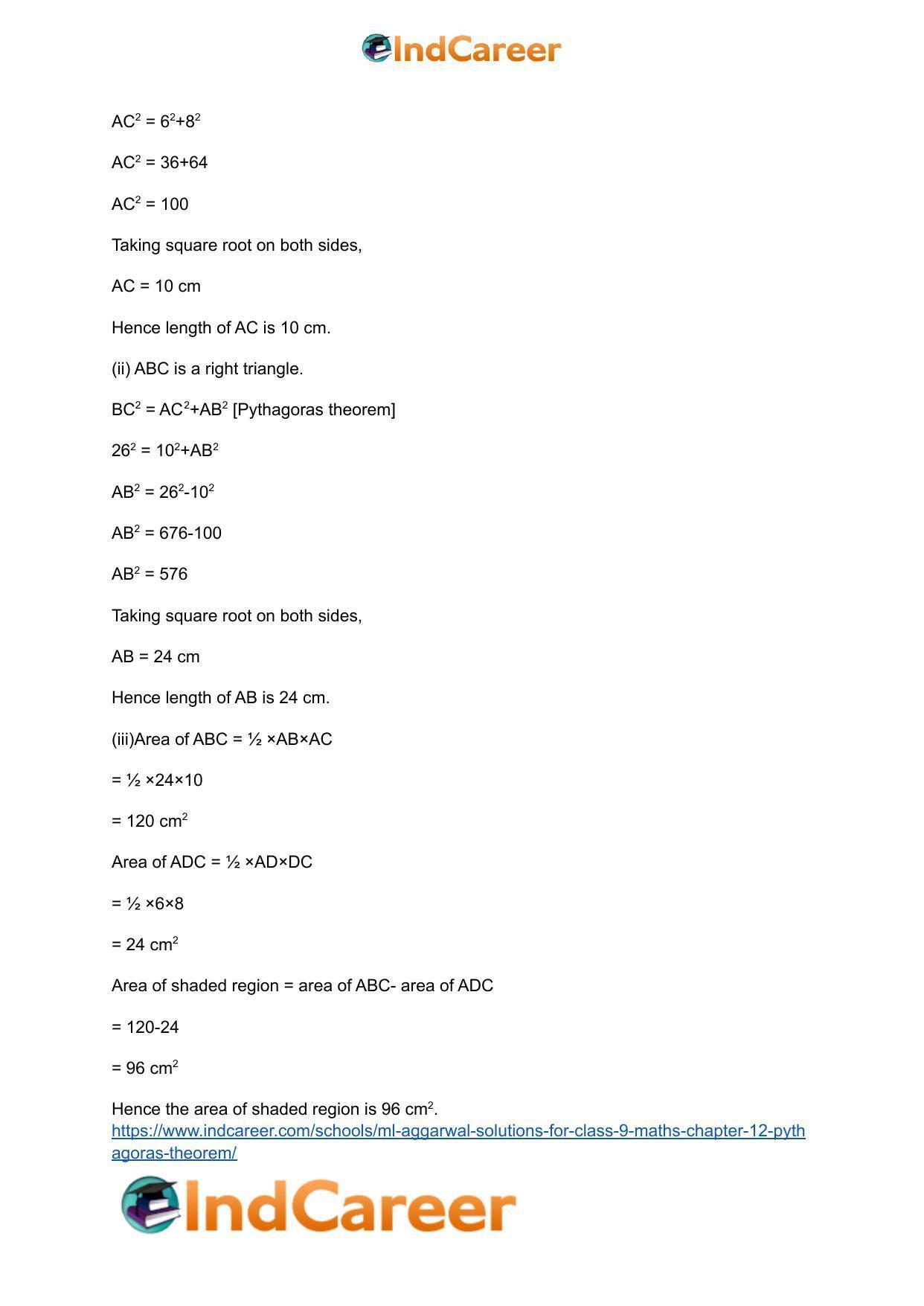 ML Aggarwal Solutions for Class 9 Maths Chapter 12- Pythagoras Theorem - Page 47
