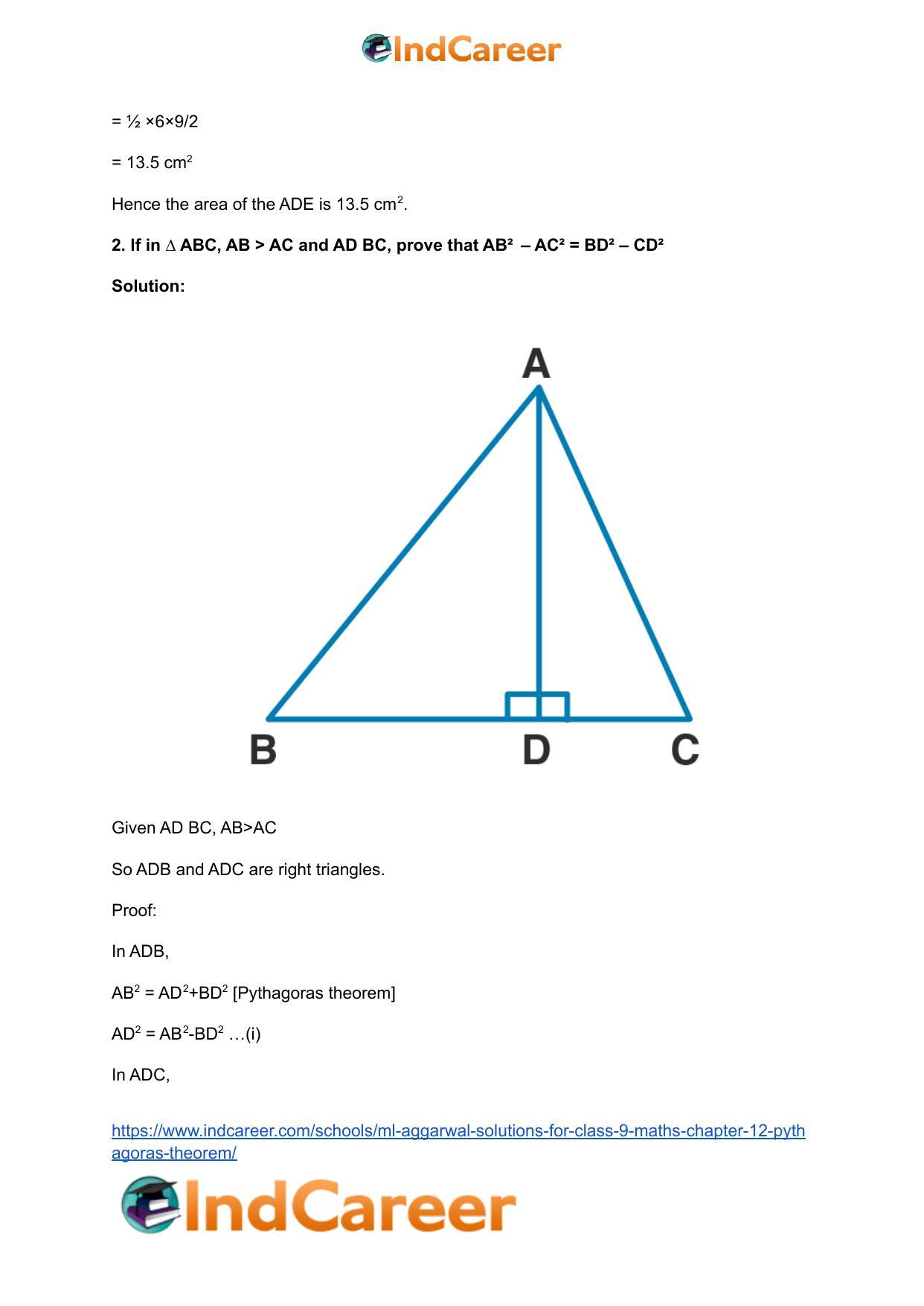 ML Aggarwal Solutions for Class 9 Maths Chapter 12- Pythagoras Theorem - Page 49