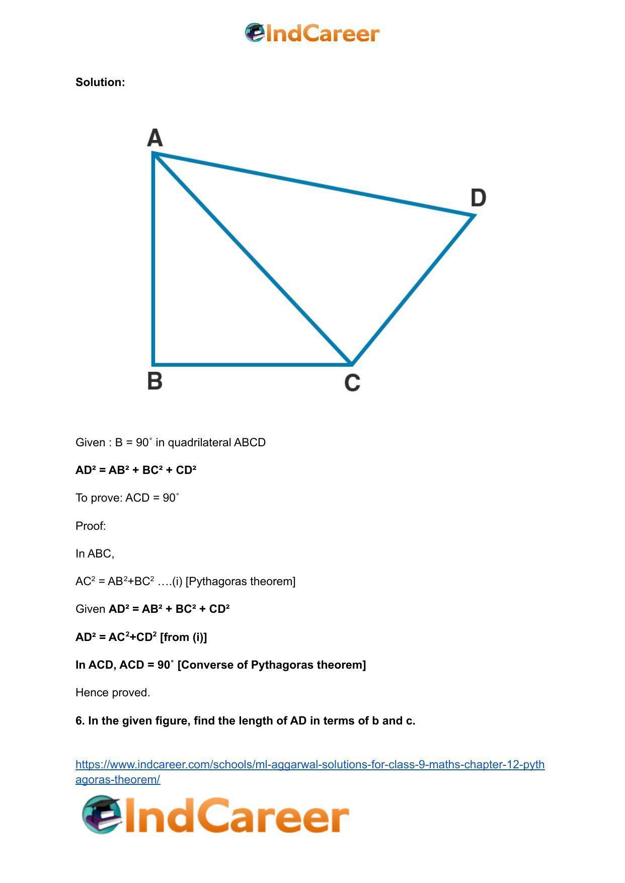 ML Aggarwal Solutions for Class 9 Maths Chapter 12- Pythagoras Theorem - Page 55