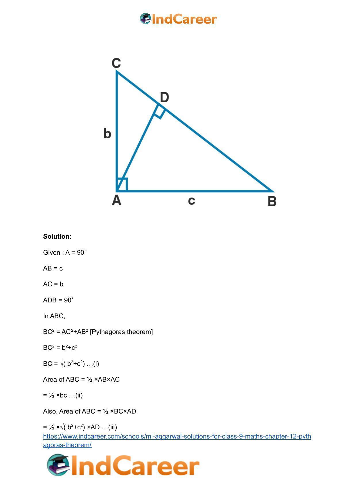 ML Aggarwal Solutions for Class 9 Maths Chapter 12- Pythagoras Theorem - Page 56