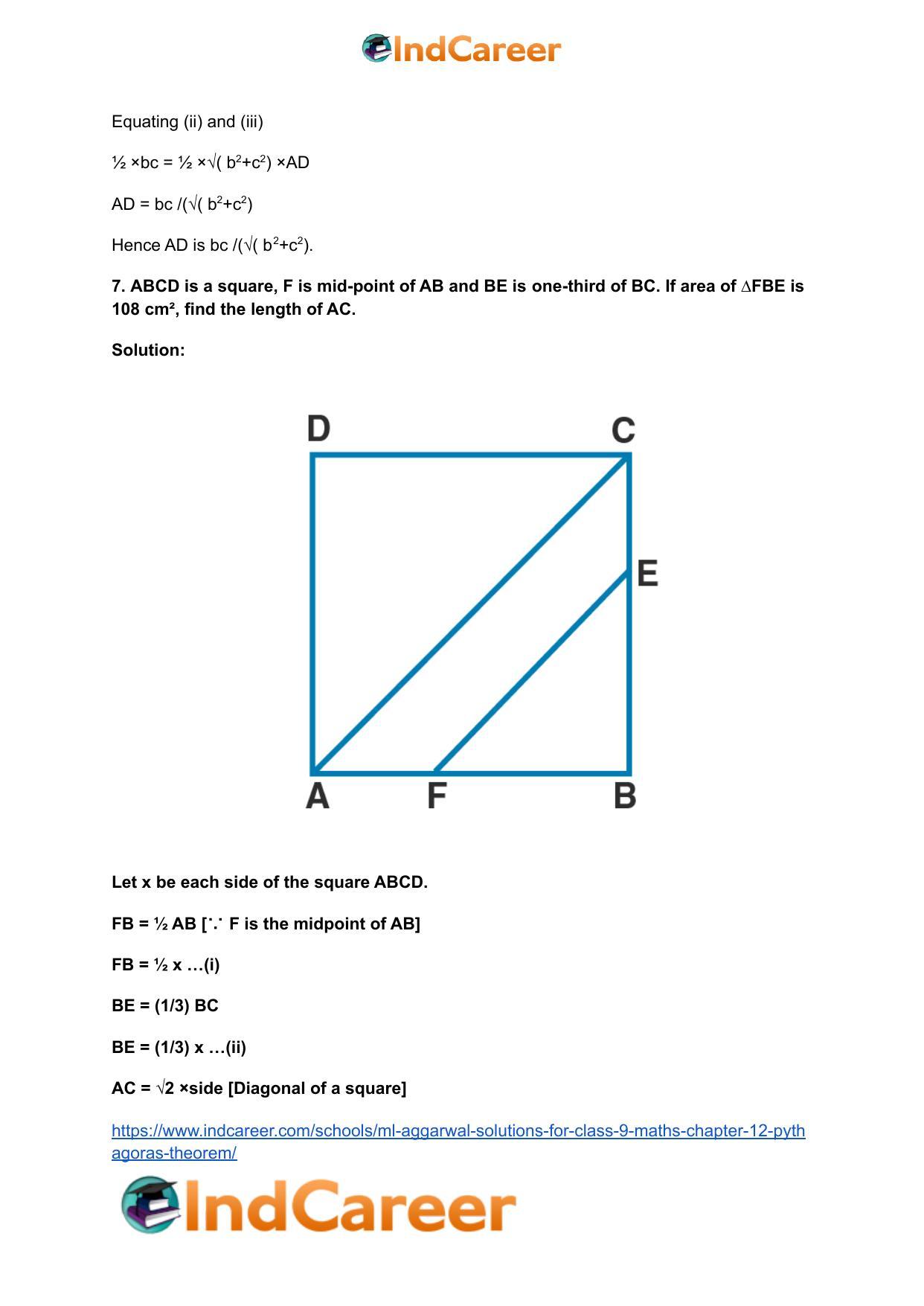 ML Aggarwal Solutions for Class 9 Maths Chapter 12- Pythagoras Theorem - Page 57