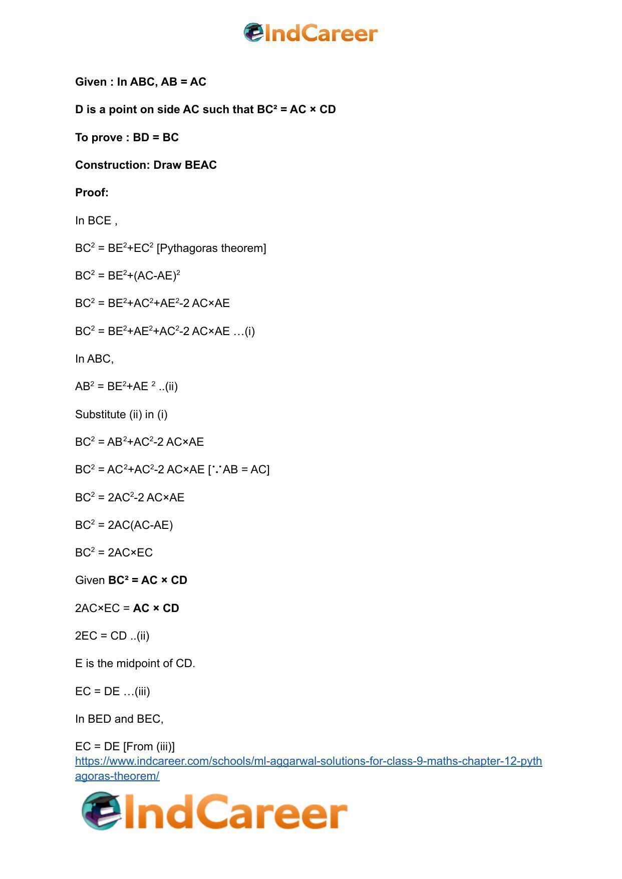 ML Aggarwal Solutions for Class 9 Maths Chapter 12- Pythagoras Theorem - Page 59