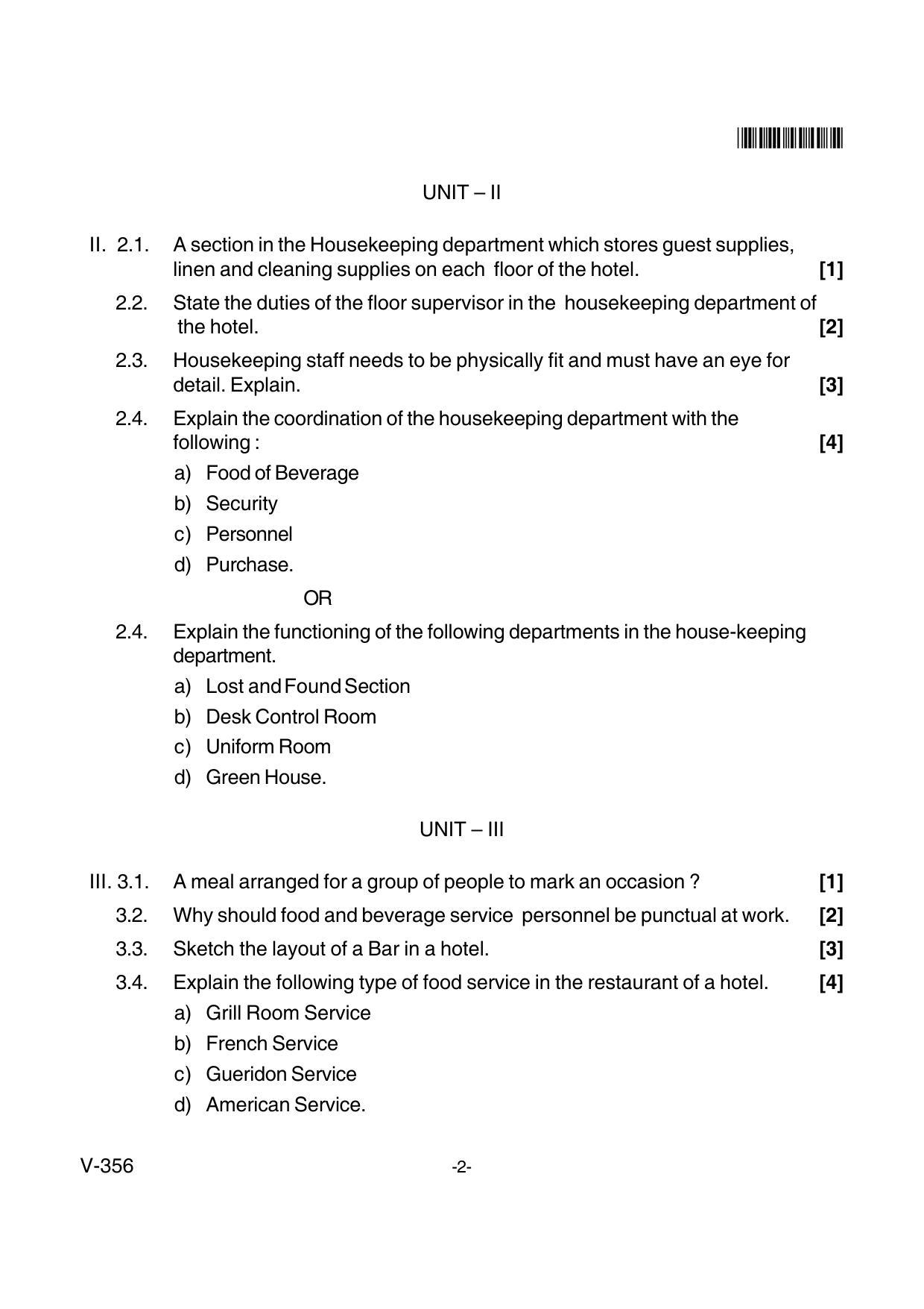 Goa Board Class 12 Introduction to Hospitality Industry  Voc 356 New Syllabus (June 2018) Question Paper - Page 2