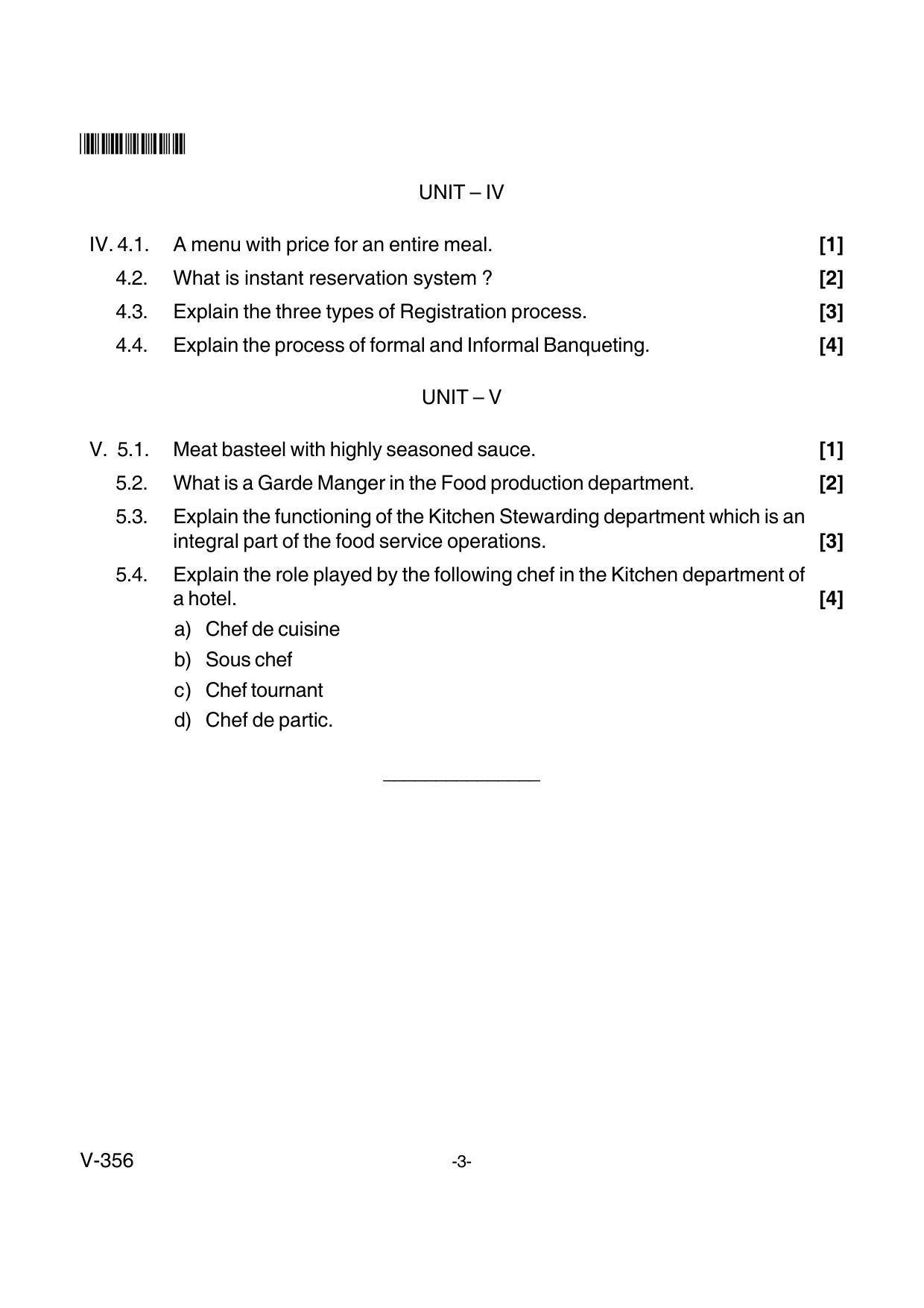 Goa Board Class 12 Introduction to Hospitality Industry  Voc 356 New Syllabus (June 2018) Question Paper - Page 3