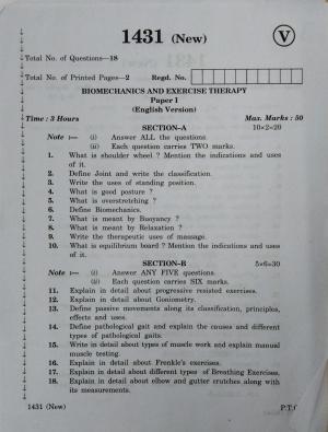 AP Inter 2nd Year Vocational Question Paper March - 2020 - Biomechanics Exercise Therapy - I