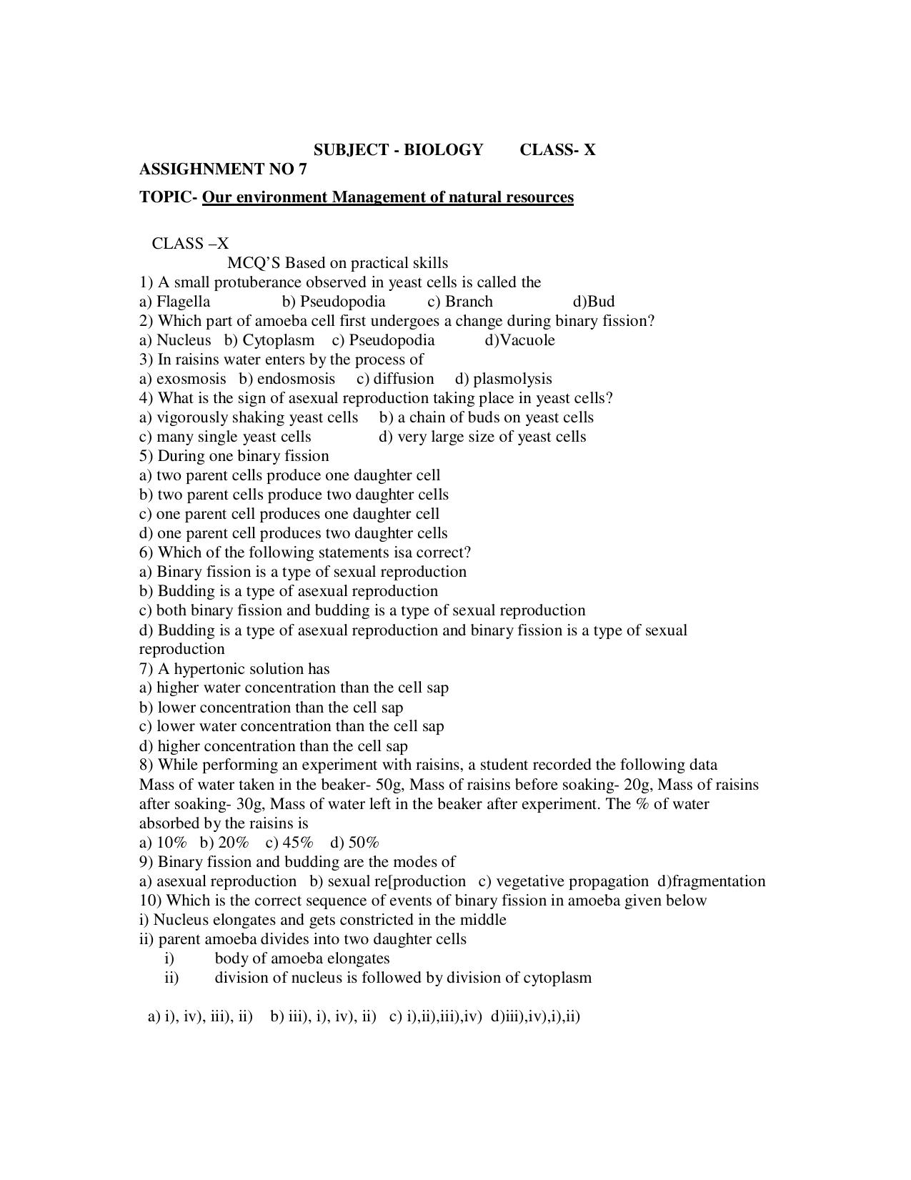 CBSE Worksheets for Class 10 Biology Assignment 15 - Page 1