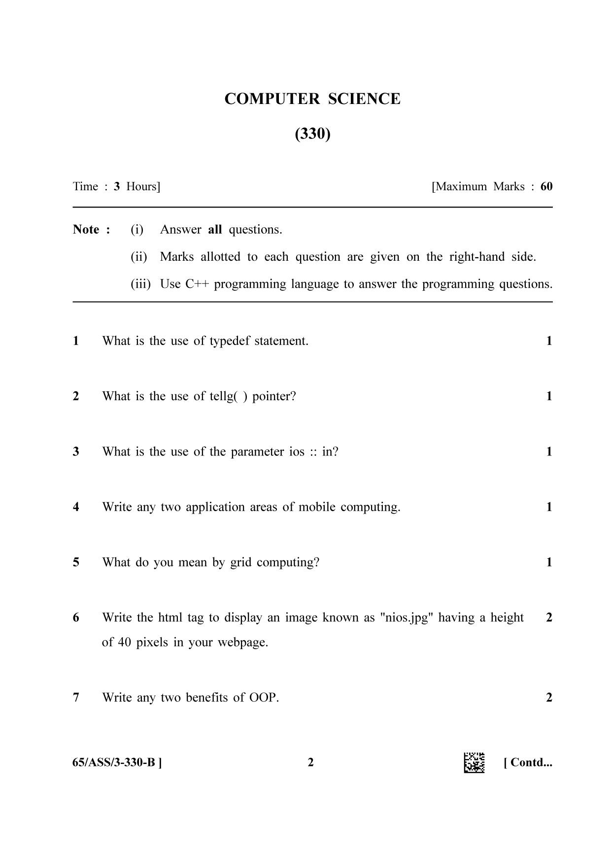 NIOS 2023 Class 12 Computer Science (ASS) Question Paper - Page 10