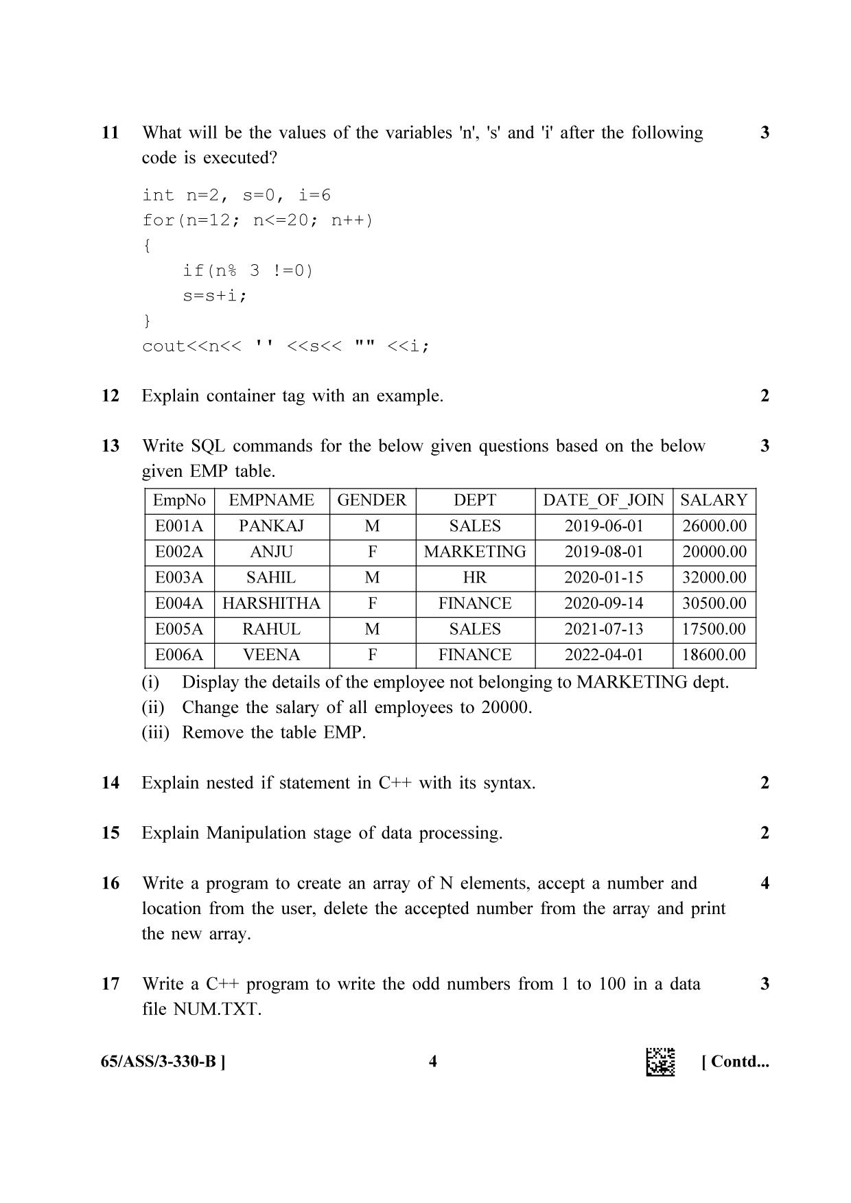 NIOS 2023 Class 12 Computer Science (ASS) Question Paper - Page 12