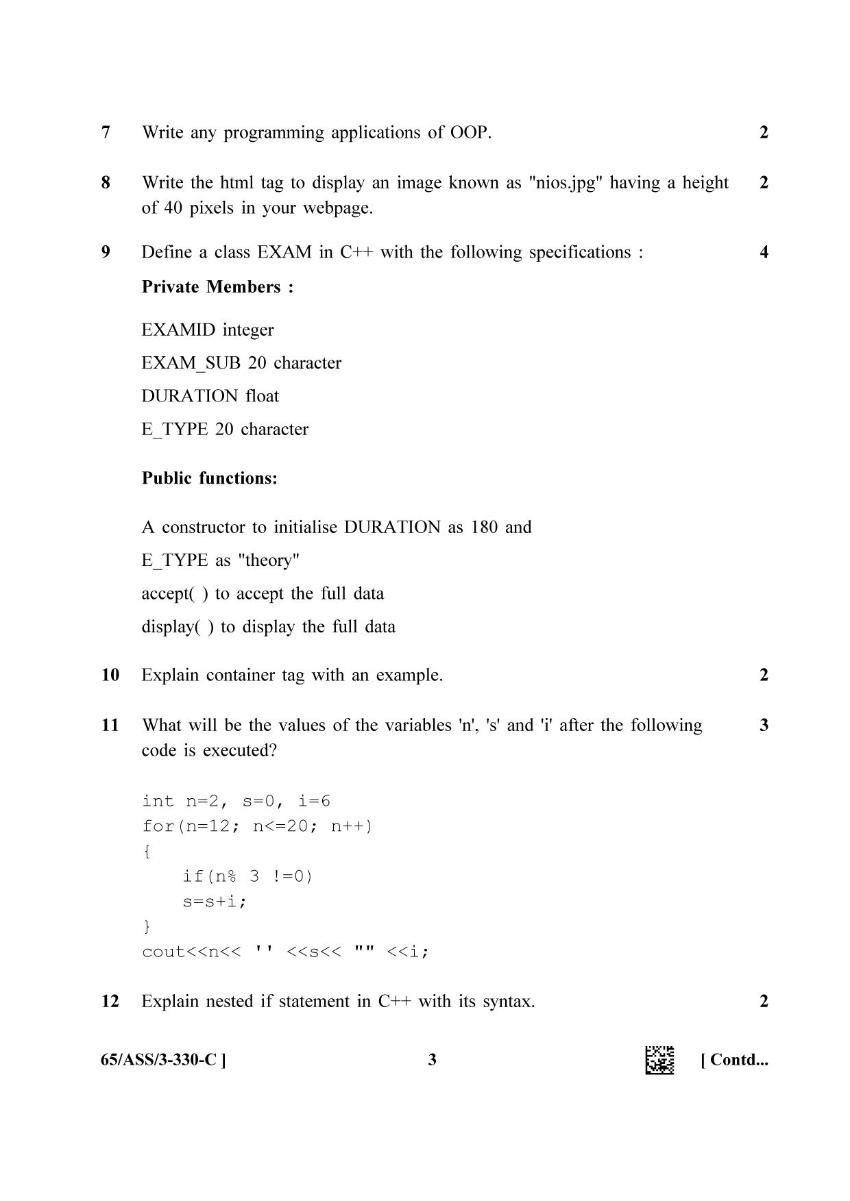 NIOS 2023 Class 12 Computer Science (ASS) Question Paper - Page 19
