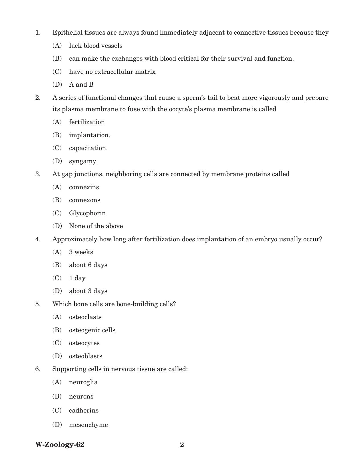Odisha CPET 2022 ZOOLOGY Question Paper - Page 2