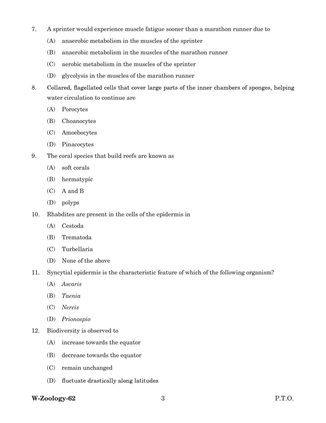 Odisha CPET 2022 ZOOLOGY Question Paper - Page 3