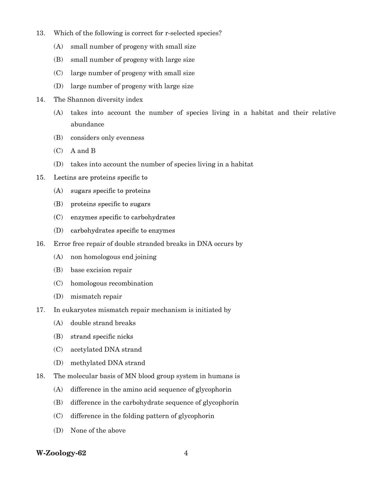 Odisha CPET 2022 ZOOLOGY Question Paper - Page 4