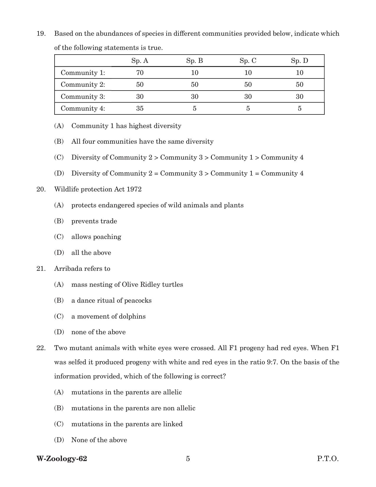 Odisha CPET 2022 ZOOLOGY Question Paper - Page 5